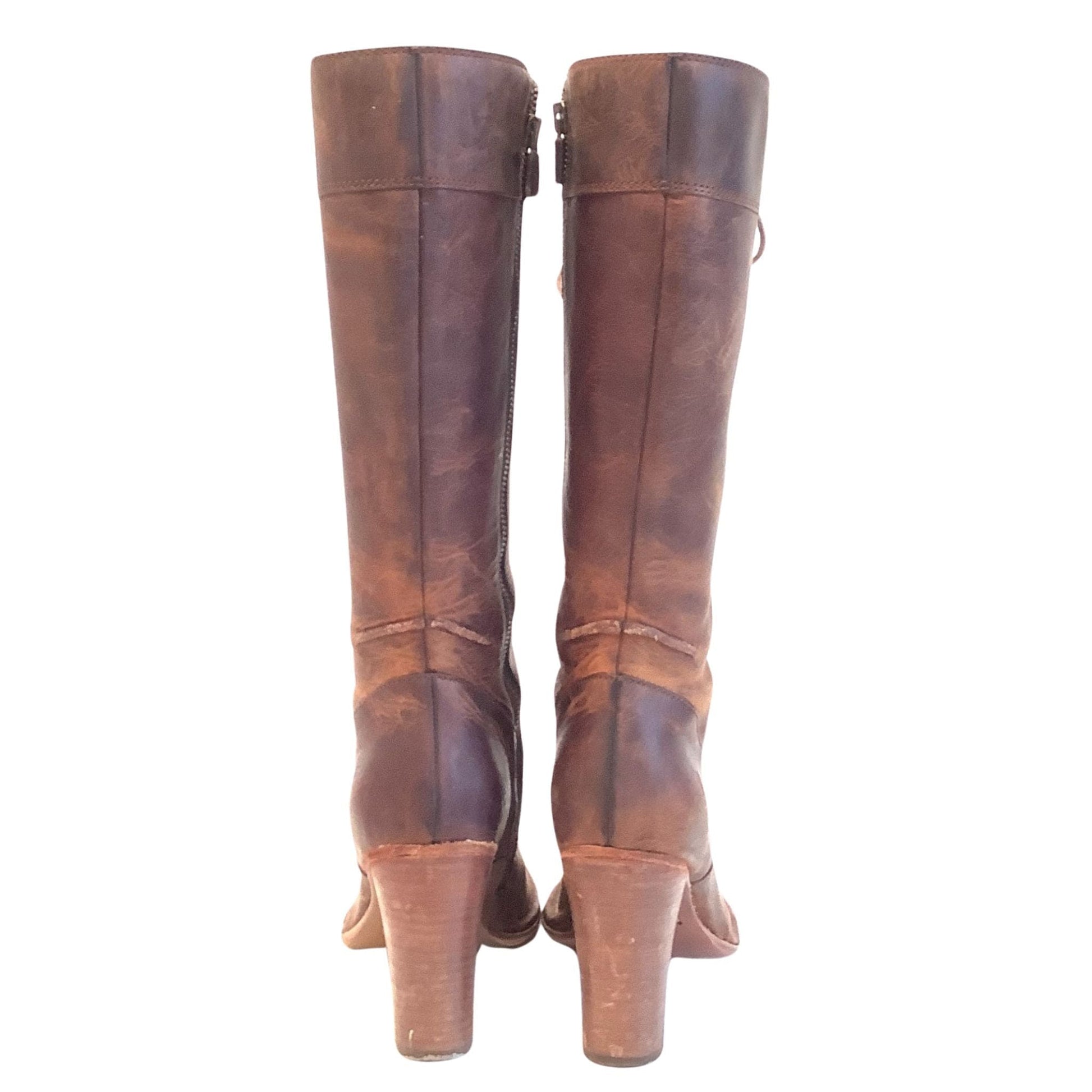 Heeled Brown Combat Boots 8 / Brown / Boho