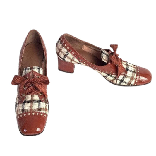 Heeled Plaid Oxfords 6.5 / Multi / Vintage 1960s