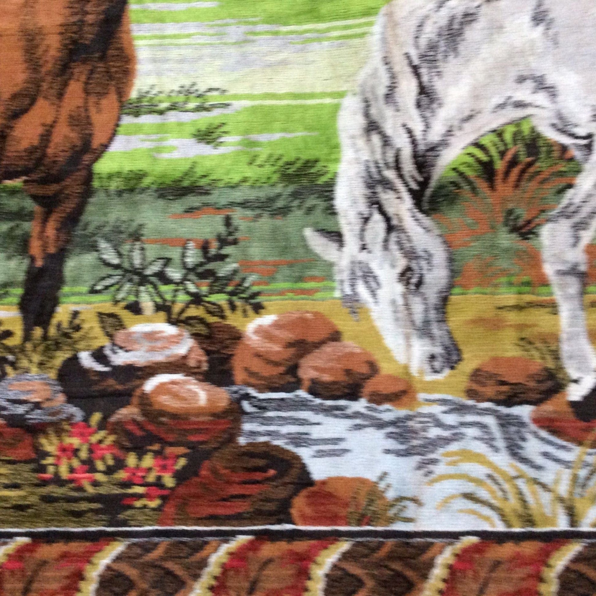 Horse Tapestry Wall Decor Multi / Cotton / Vintage 1950s