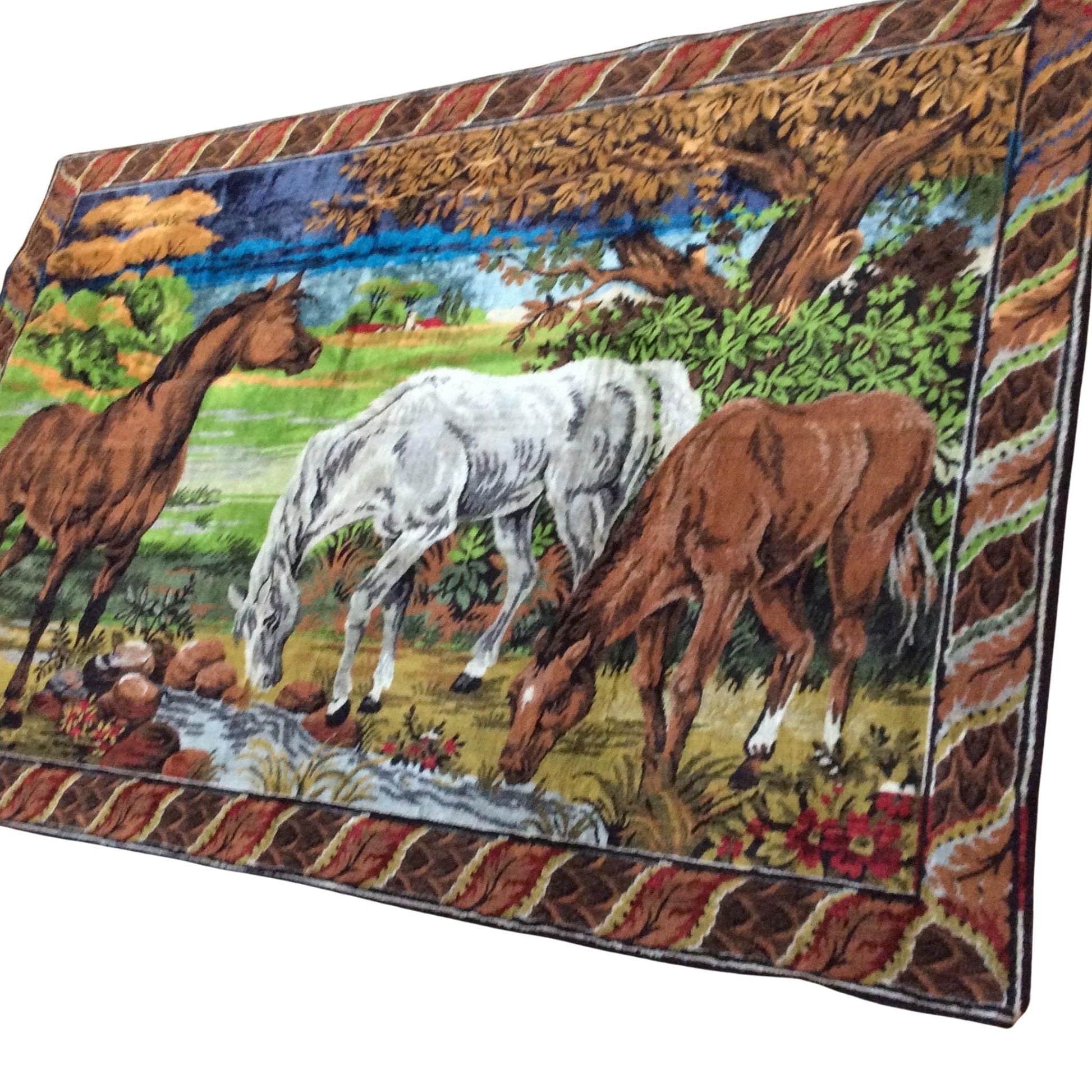 Horse Tapestry Wall Decor Multi / Cotton / Vintage 1950s