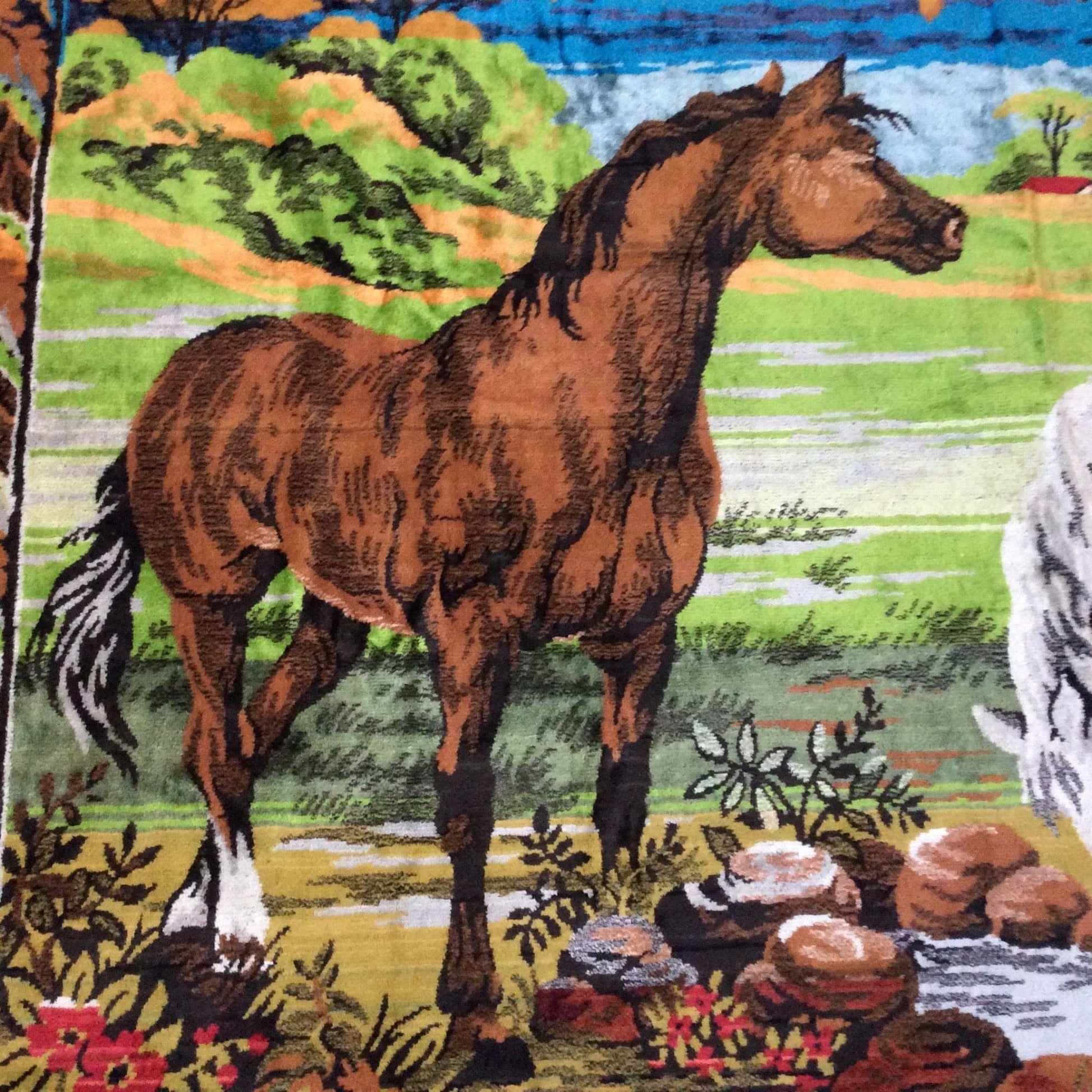 Horse Tapestry Wall Decor Multi / Cotton / Vintage 1950s