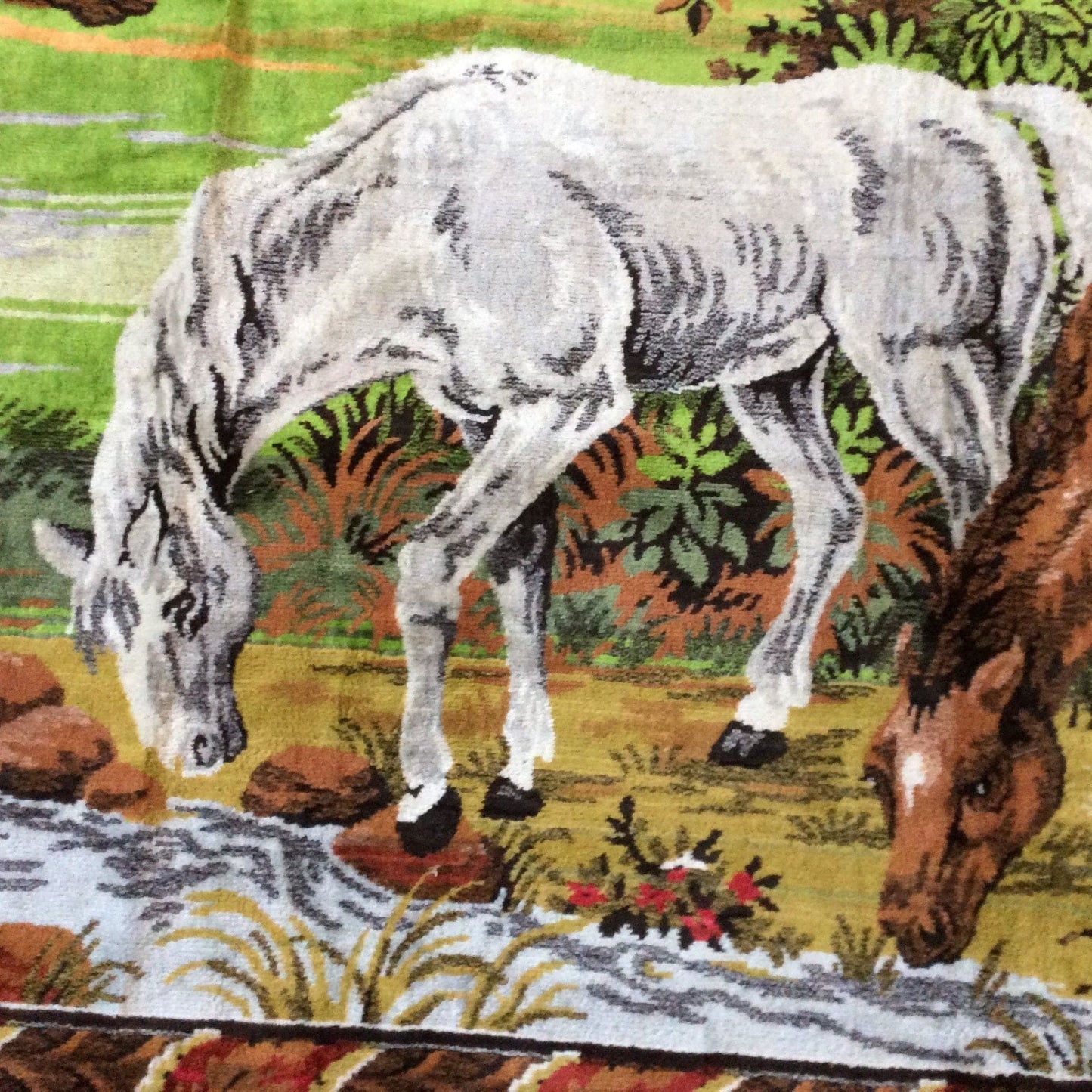 Horse Tapestry Wall Decor Multi / Cotton / Vintage 1950s