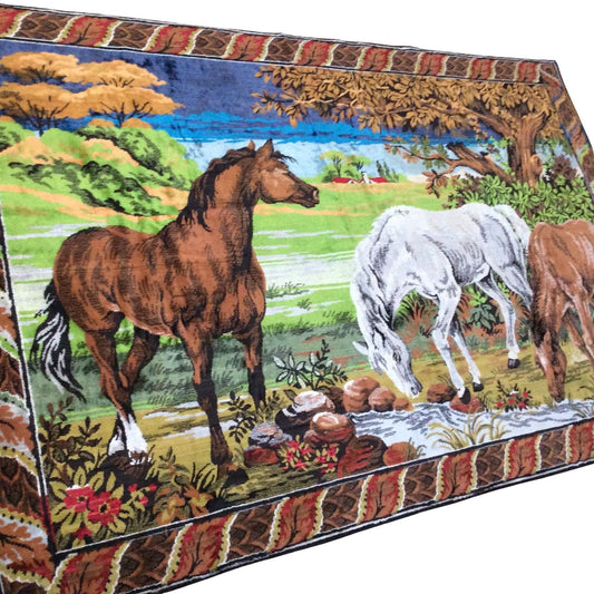 Horse Tapestry Wall Decor Multi / Cotton / Vintage 1950s