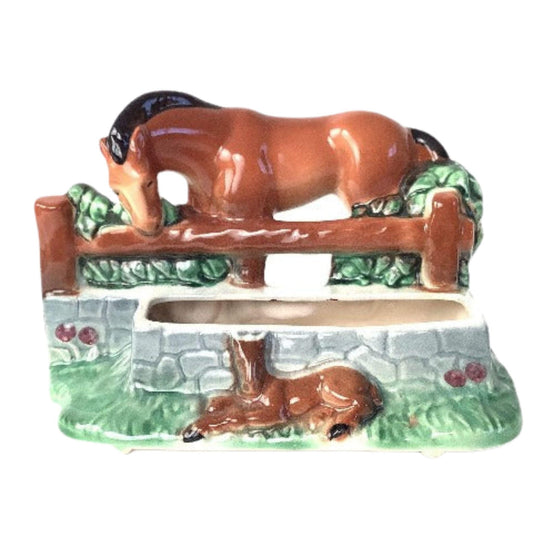 Horse Themed Planter Multi / Ceramic / Vintage 1950s