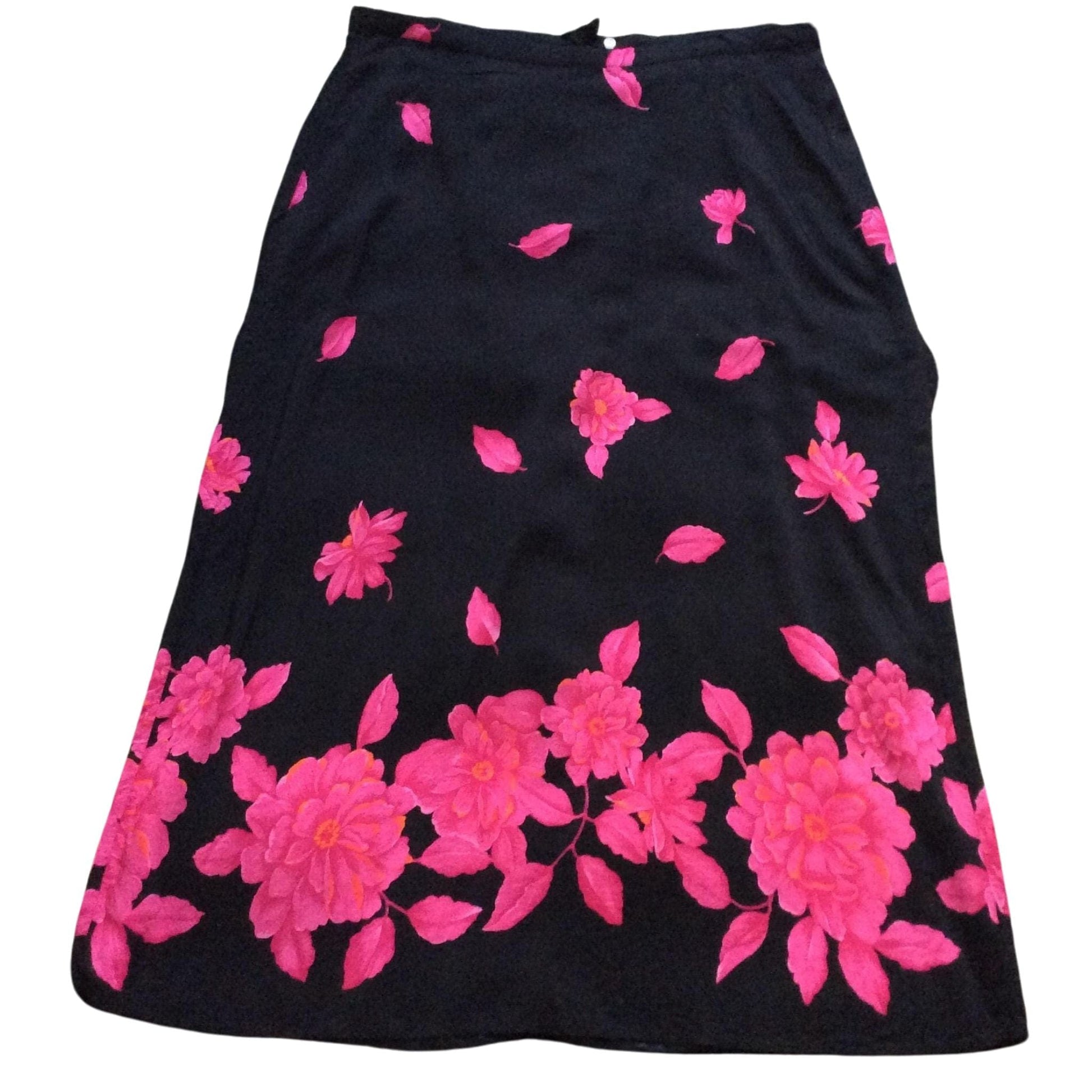 Hot Pink Floral Skirt Large / Black / Vintage 1990s