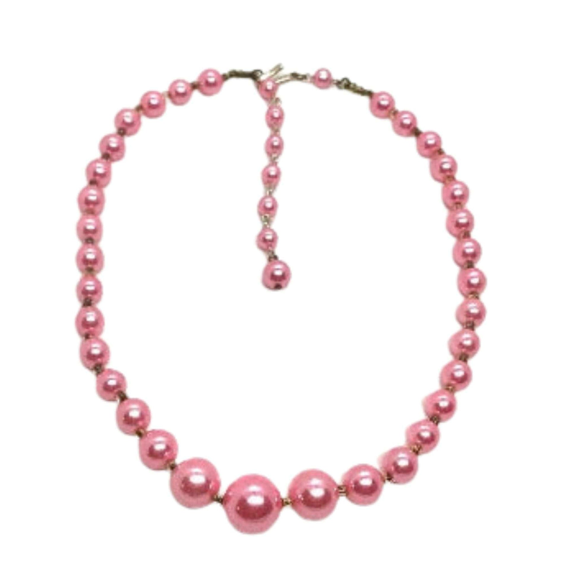 Hot Pink Pearl Necklace Pink / Man Made / Vintage 1980s