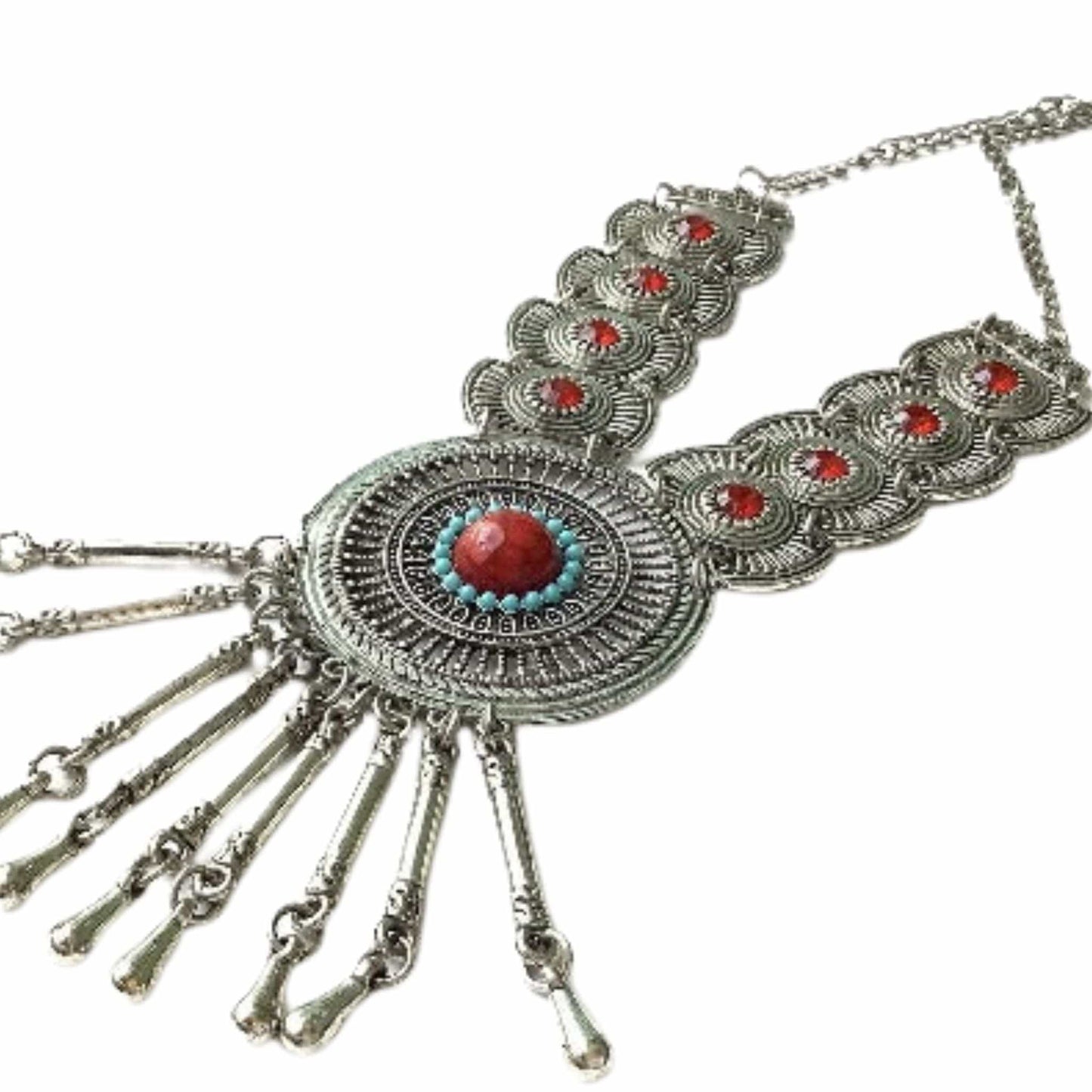 Indian Style Necklace Silver / Metal / Vintage 1990s
