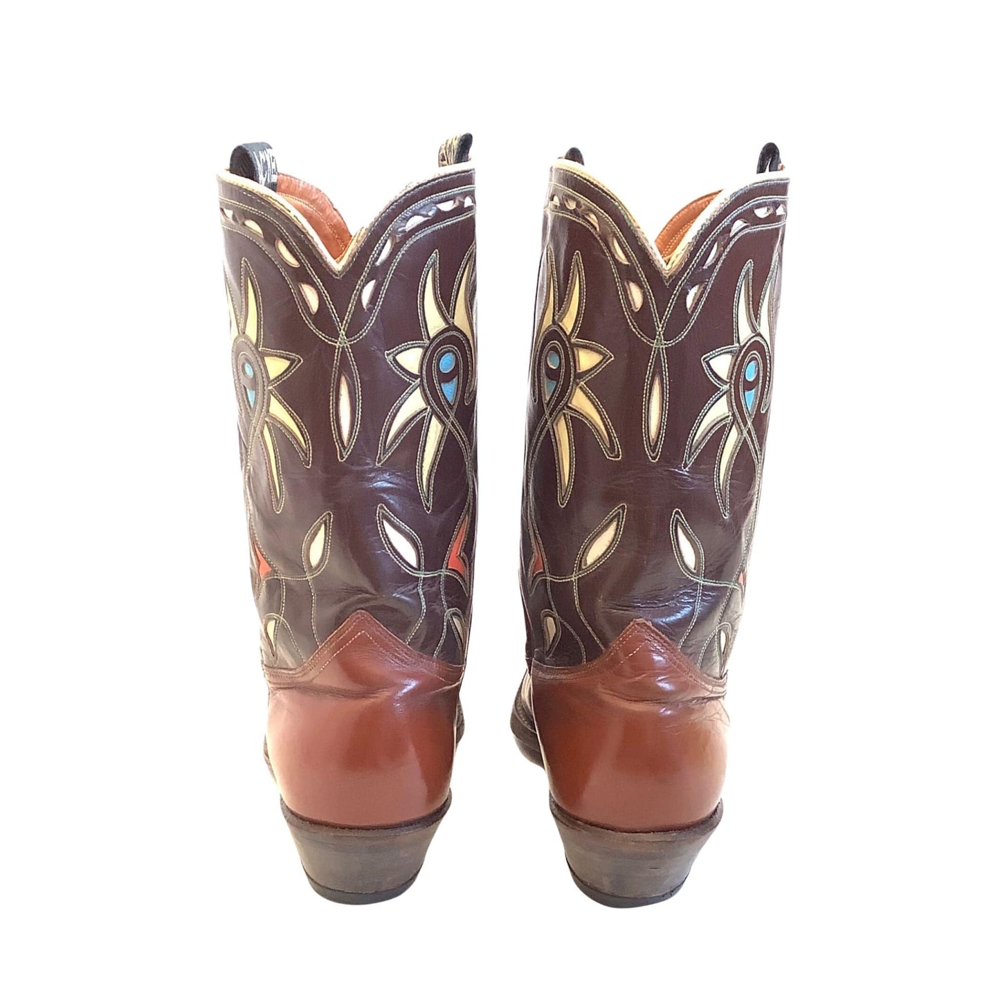 Inlaid Leather Cowboy Boots 9.5 / Multi / Vintage 1950s