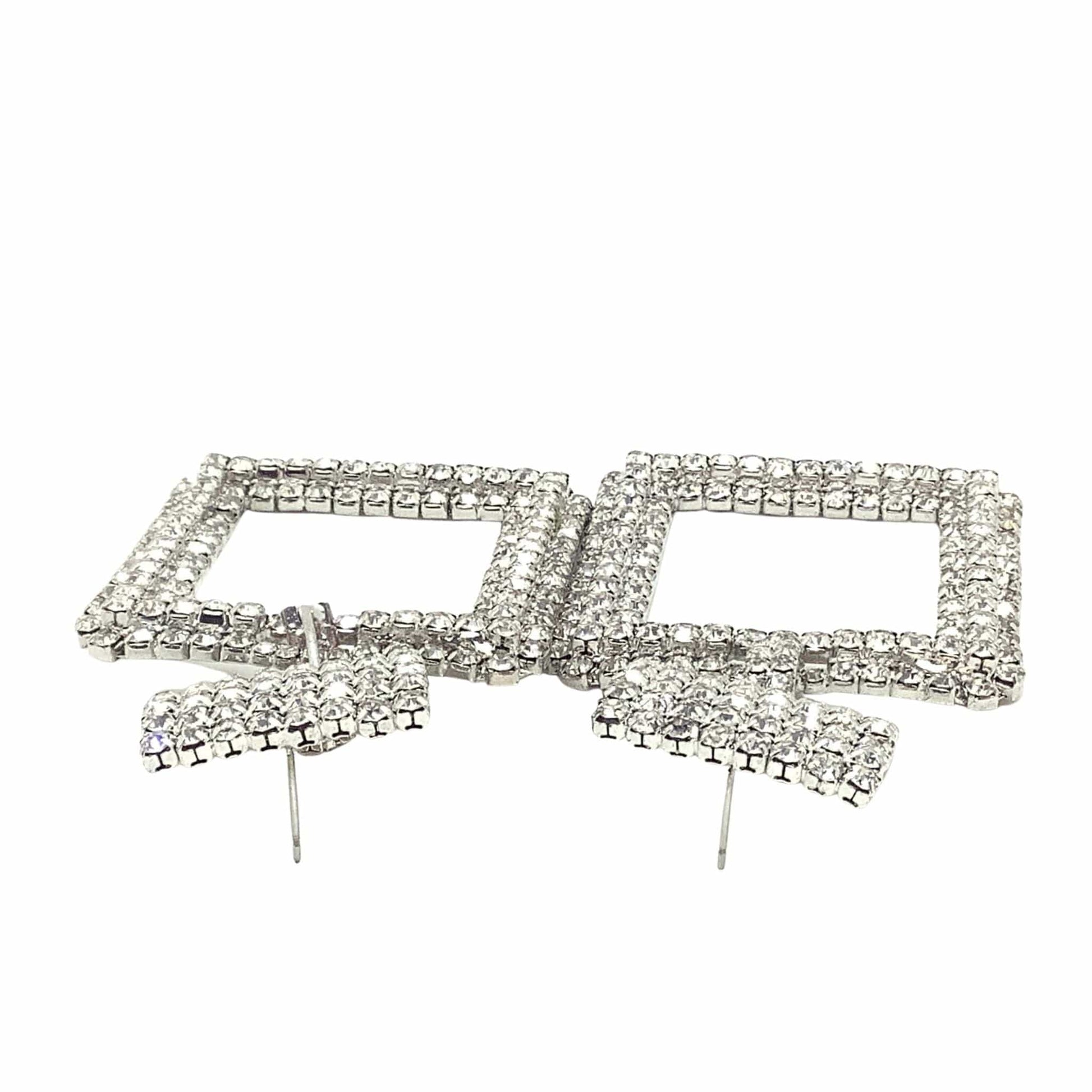 Large Rhinestone Earrings Silver / Metal / Y2K - Now