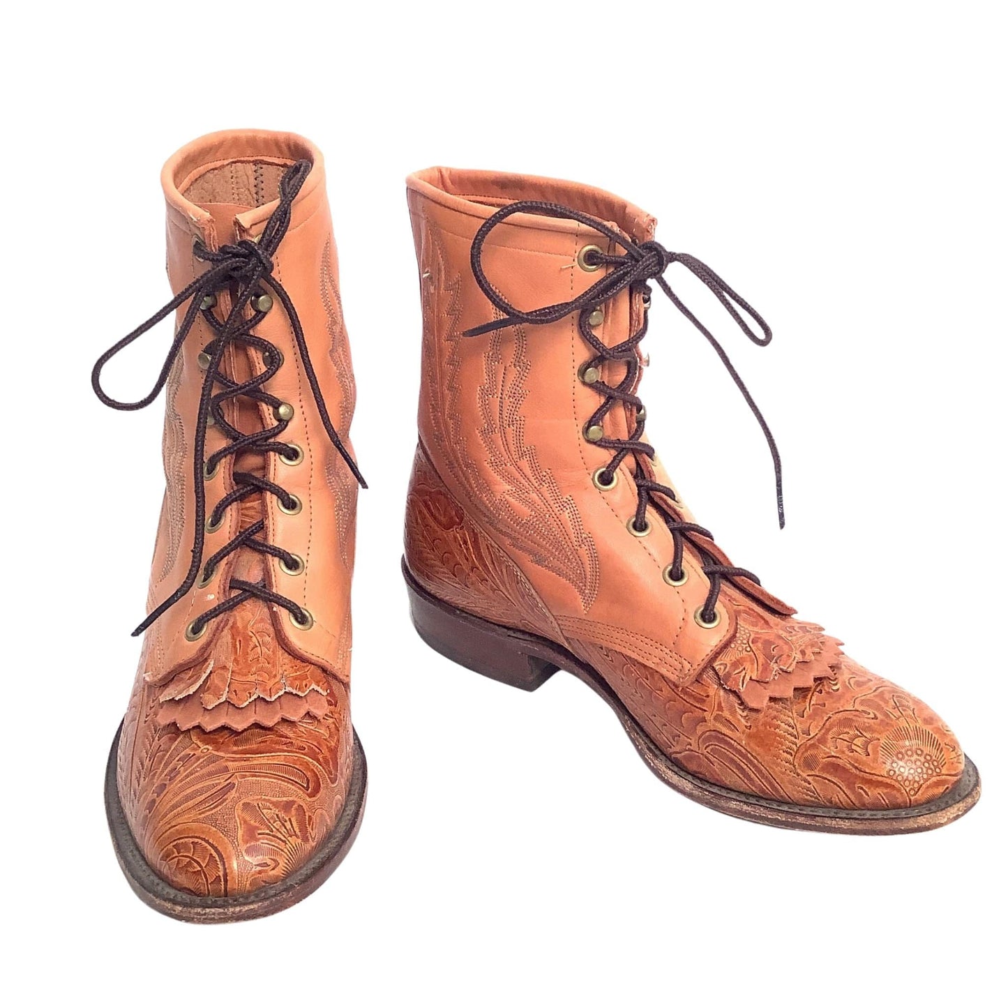 Larry Mahan Tooled Boots 8.5 / Tan / Vintage 1990s