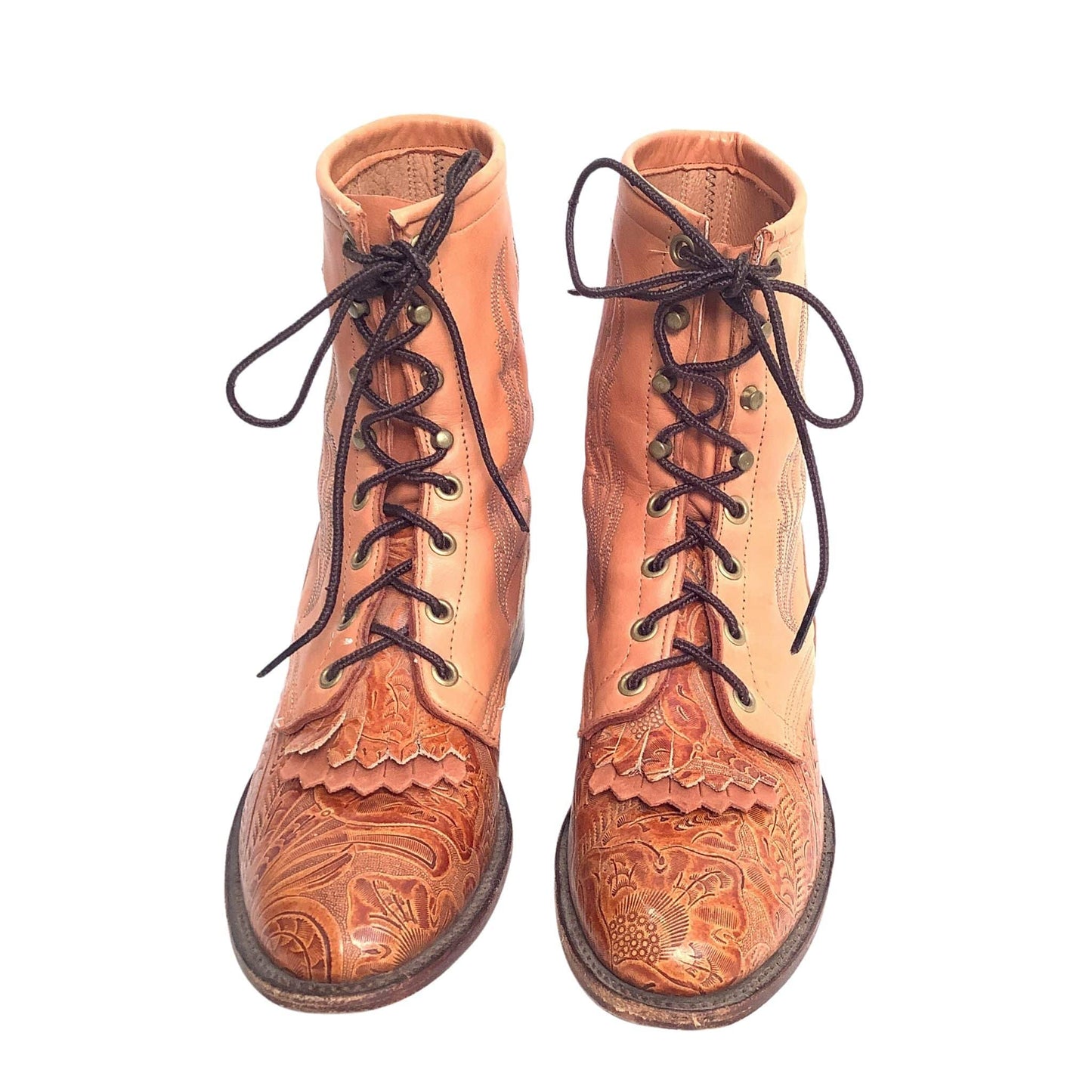 Larry Mahan Tooled Boots 8.5 / Tan / Vintage 1990s