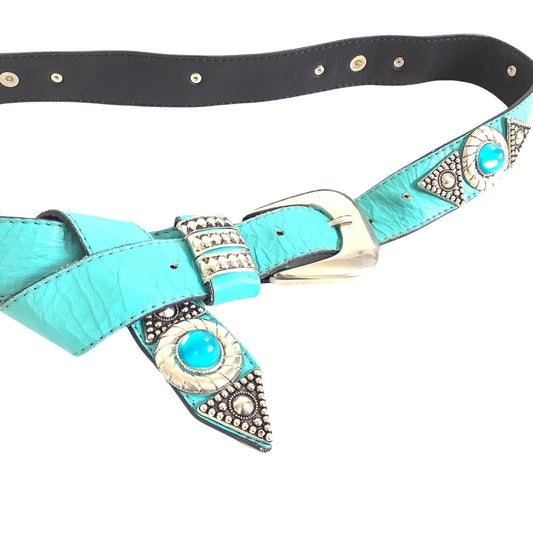 Leatherock Western Belt Large / Teal / Vintage 1980s