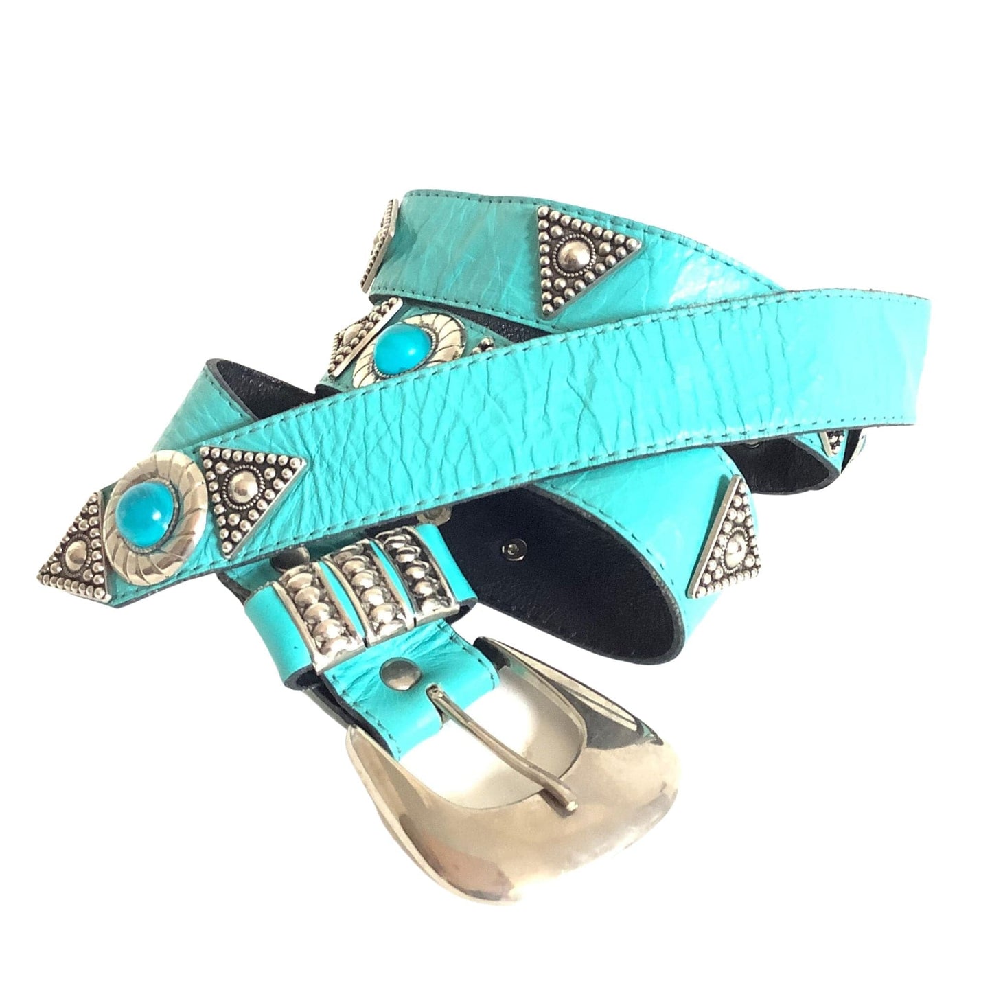 Leatherock Western Belt Large / Teal / Vintage 1980s