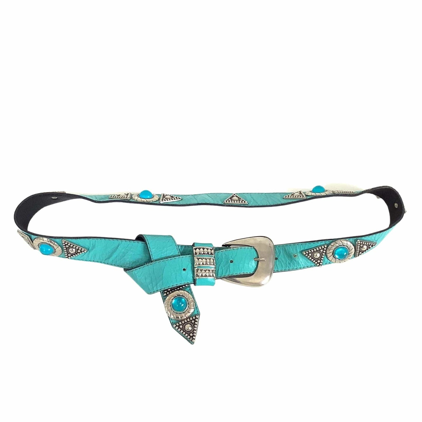 Leatherock Western Belt Large / Teal / Vintage 1980s