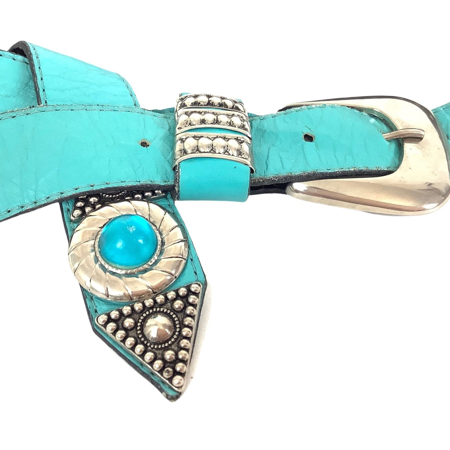 Leatherock Western Belt Large / Teal / Vintage 1980s