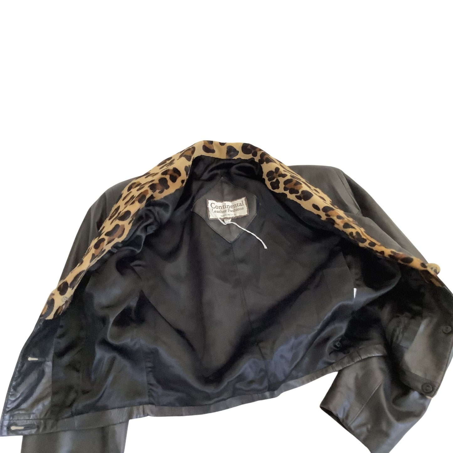 Leopard Trim Leather Jacket Extra Small / Black / Y2K - Now