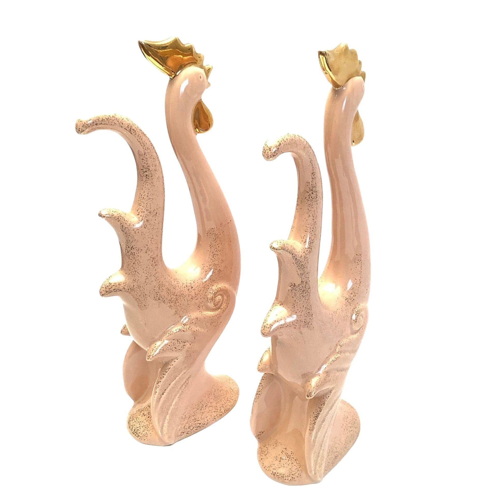 MCM Ries Rooster Figurines Ceramic / Pink / Vintage 1950s
