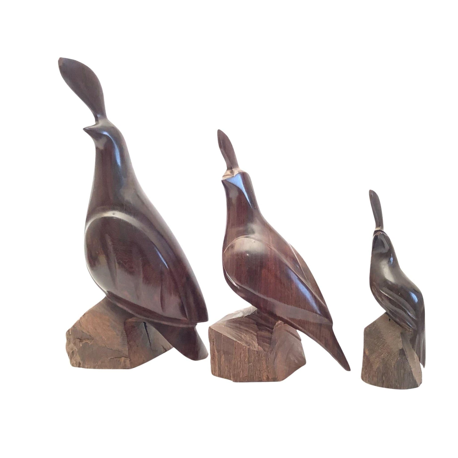 MCM Wood Quail Figurines Brown / Wood / Vintage 1980s