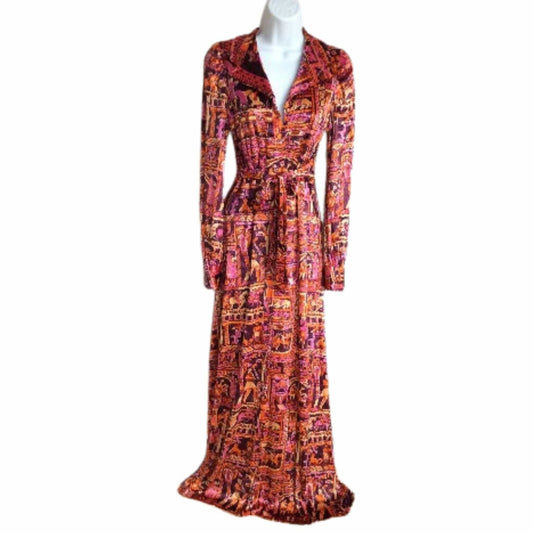 Medieval Print Dress Medium / Multi / Vintage 1970s