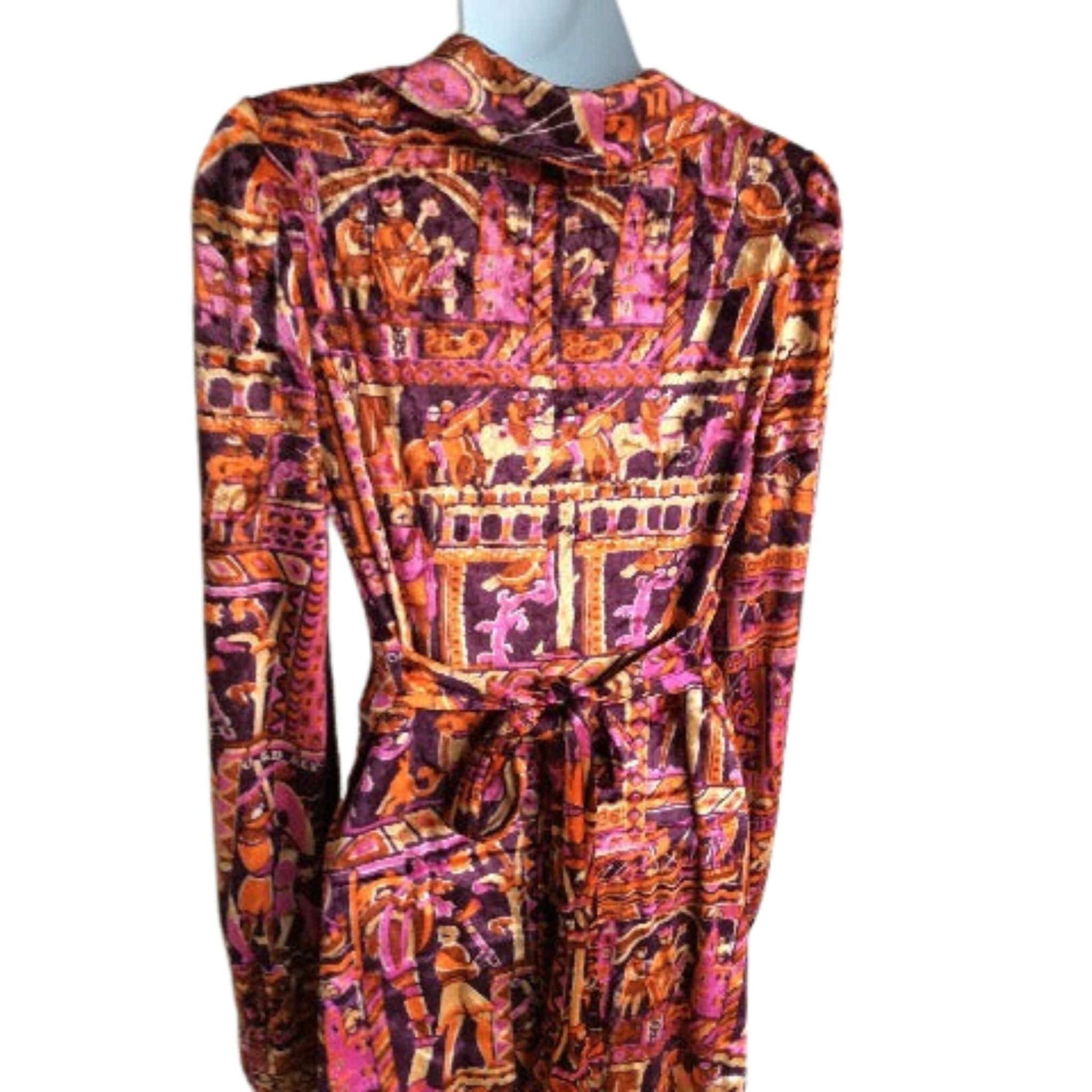 Medieval Print Dress Medium / Multi / Vintage 1970s