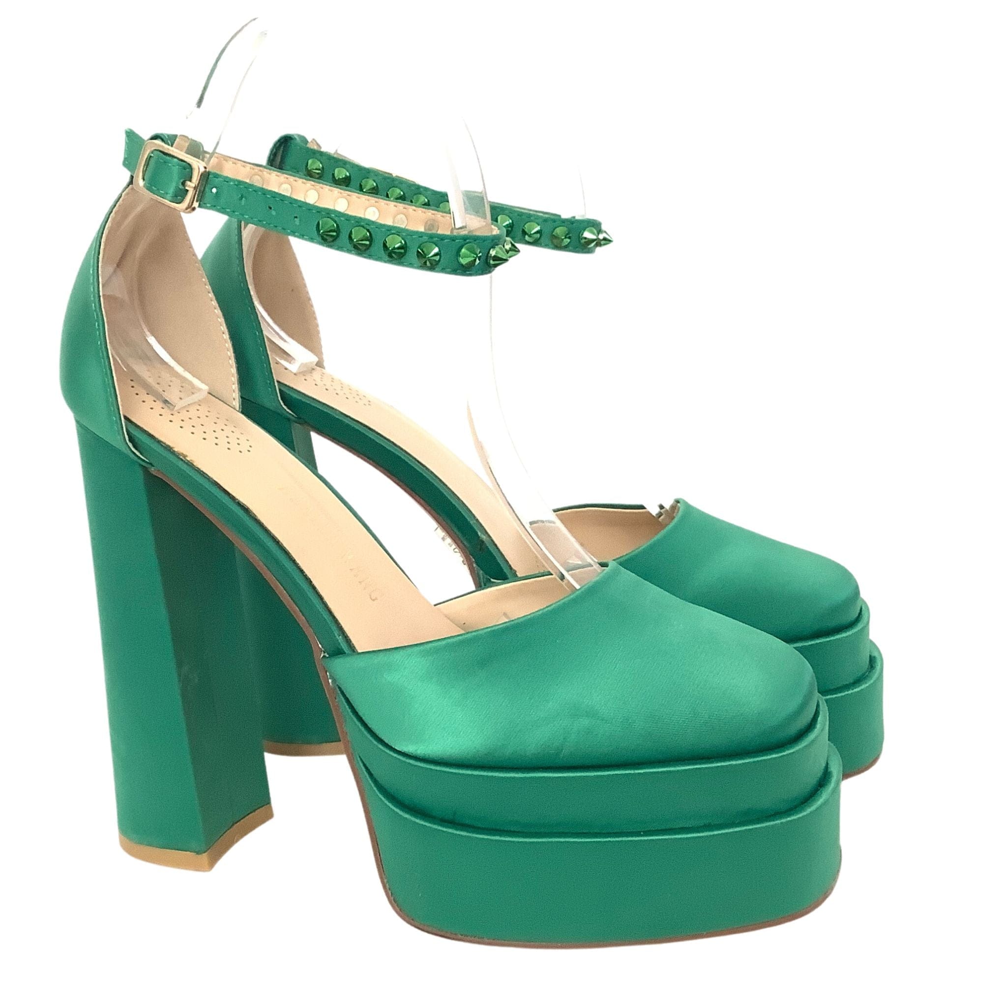 Dark green platform heels best sale