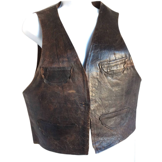 Men's Leather Vest Small / Brown / Vintage 1970s