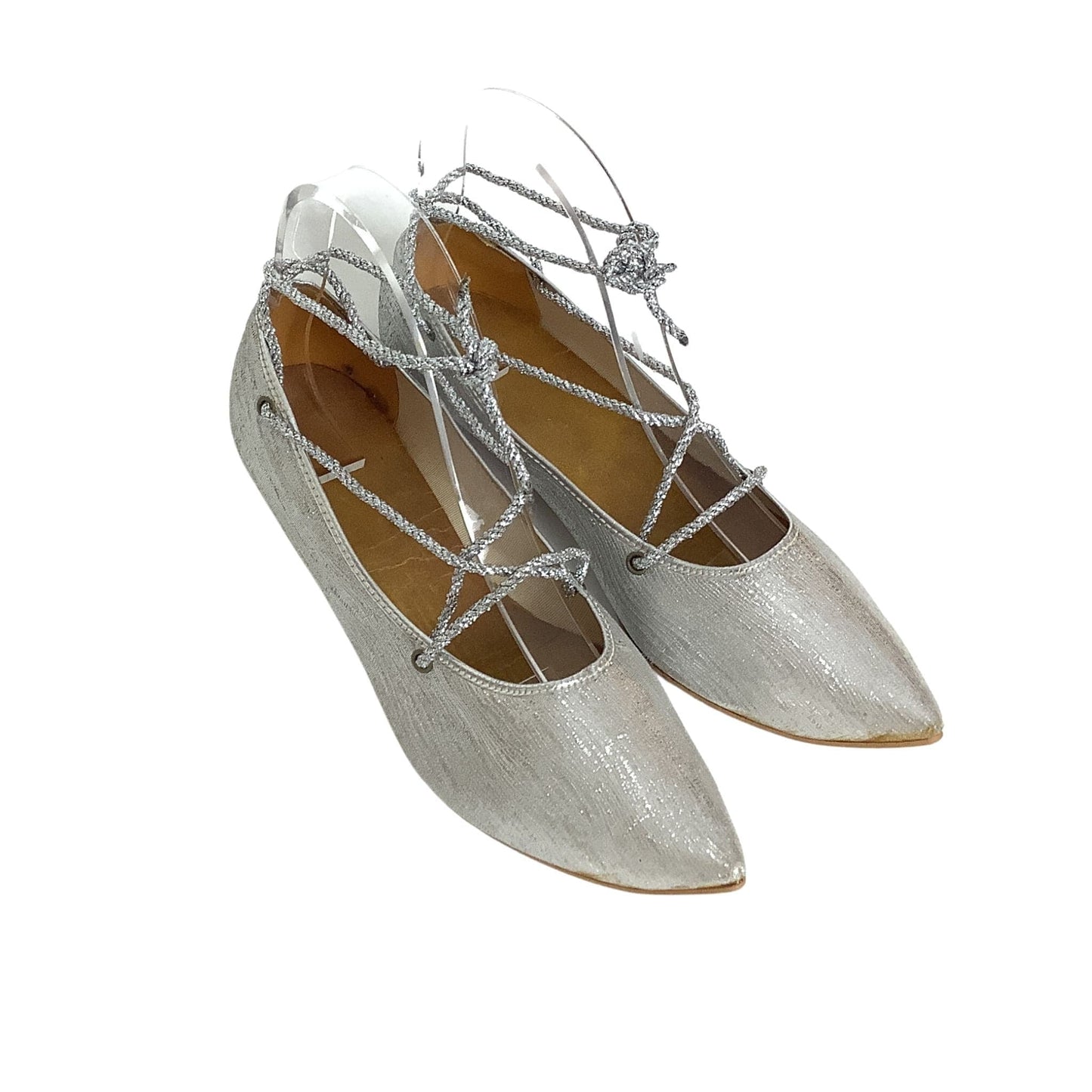 Metallic Silver Laced Flats 7 / Silver / Vintage 1950s