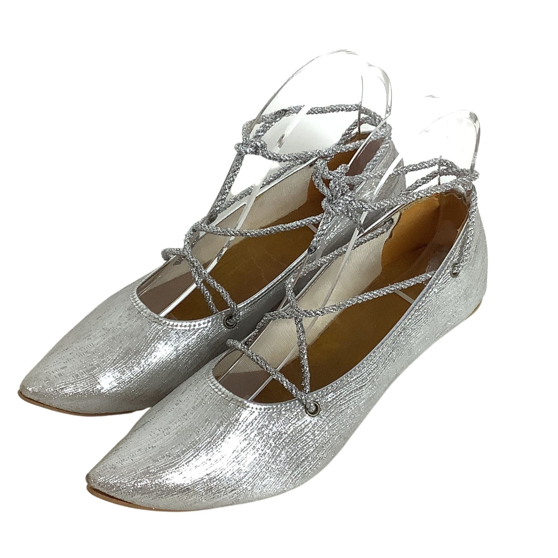 Metallic Silver Laced Flats 7 / Silver / Vintage 1950s