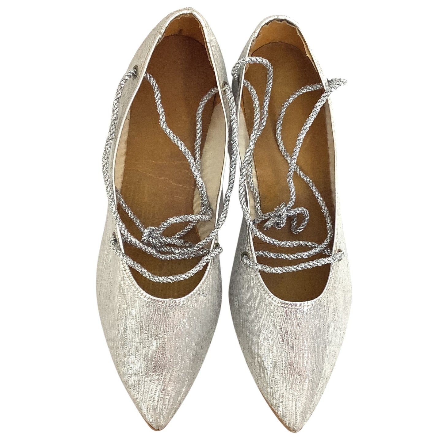 Metallic Silver Laced Flats 7 / Silver / Vintage 1950s