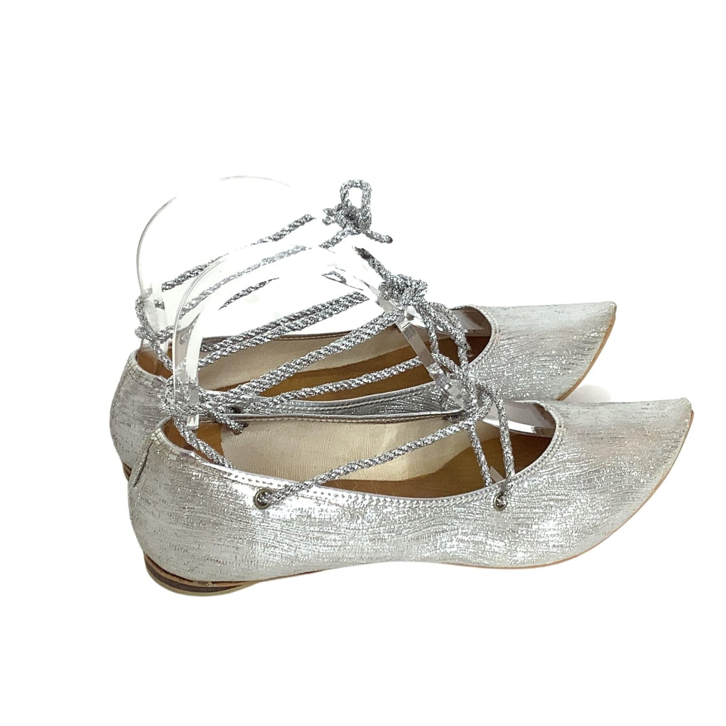 Metallic Silver Laced Flats 7 / Silver / Vintage 1950s