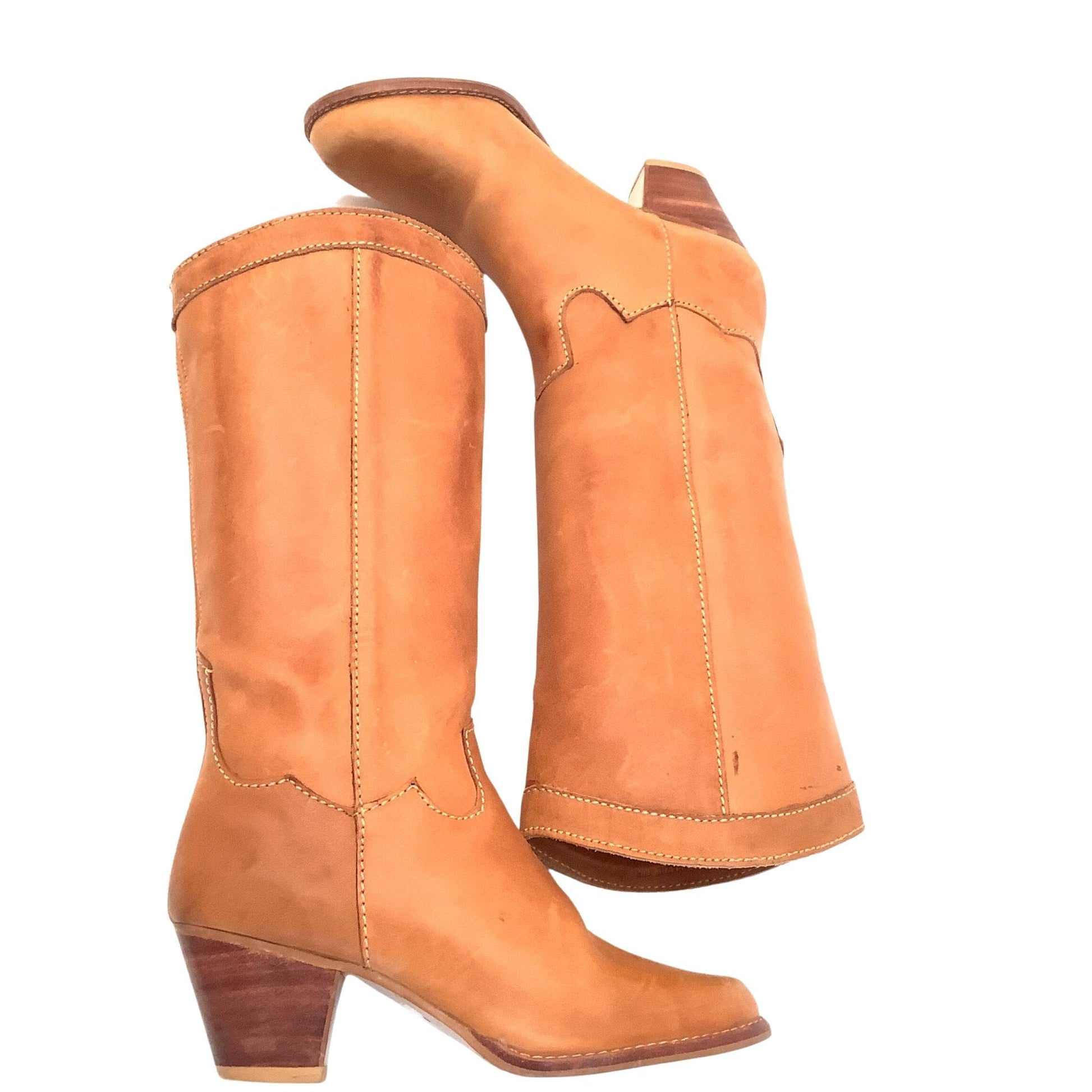 Minimalist Western Boots 6.5 / Tan / Vintage 1970s
