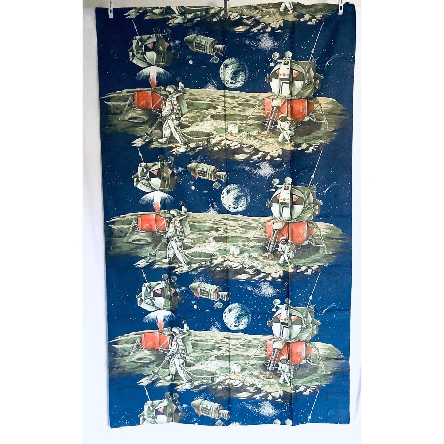 Moon Landing Novelty Fabric Multi / Cotton / Vintage 1980s