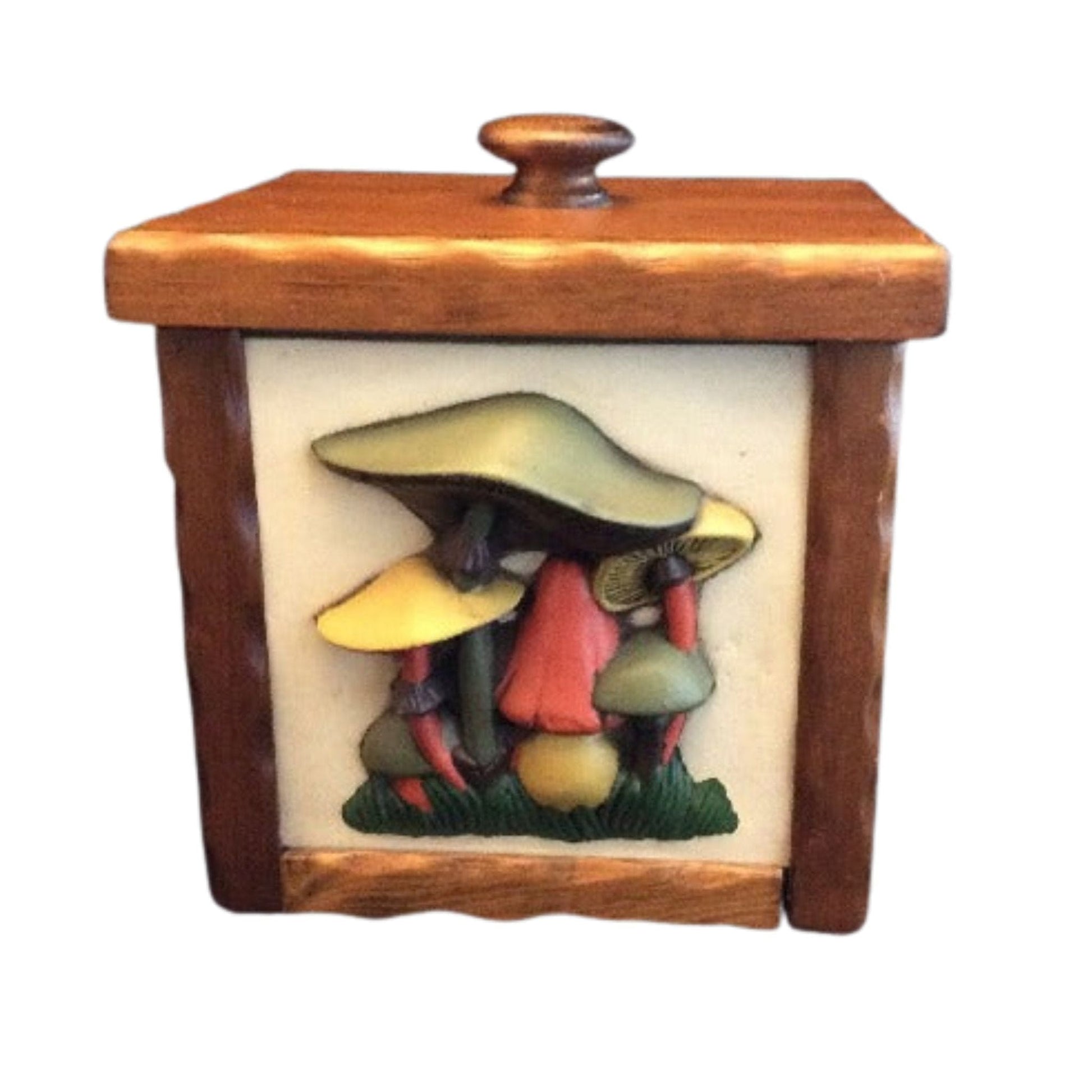 Mushroom Themed Canister Multi / Wood / Vintage 1980s