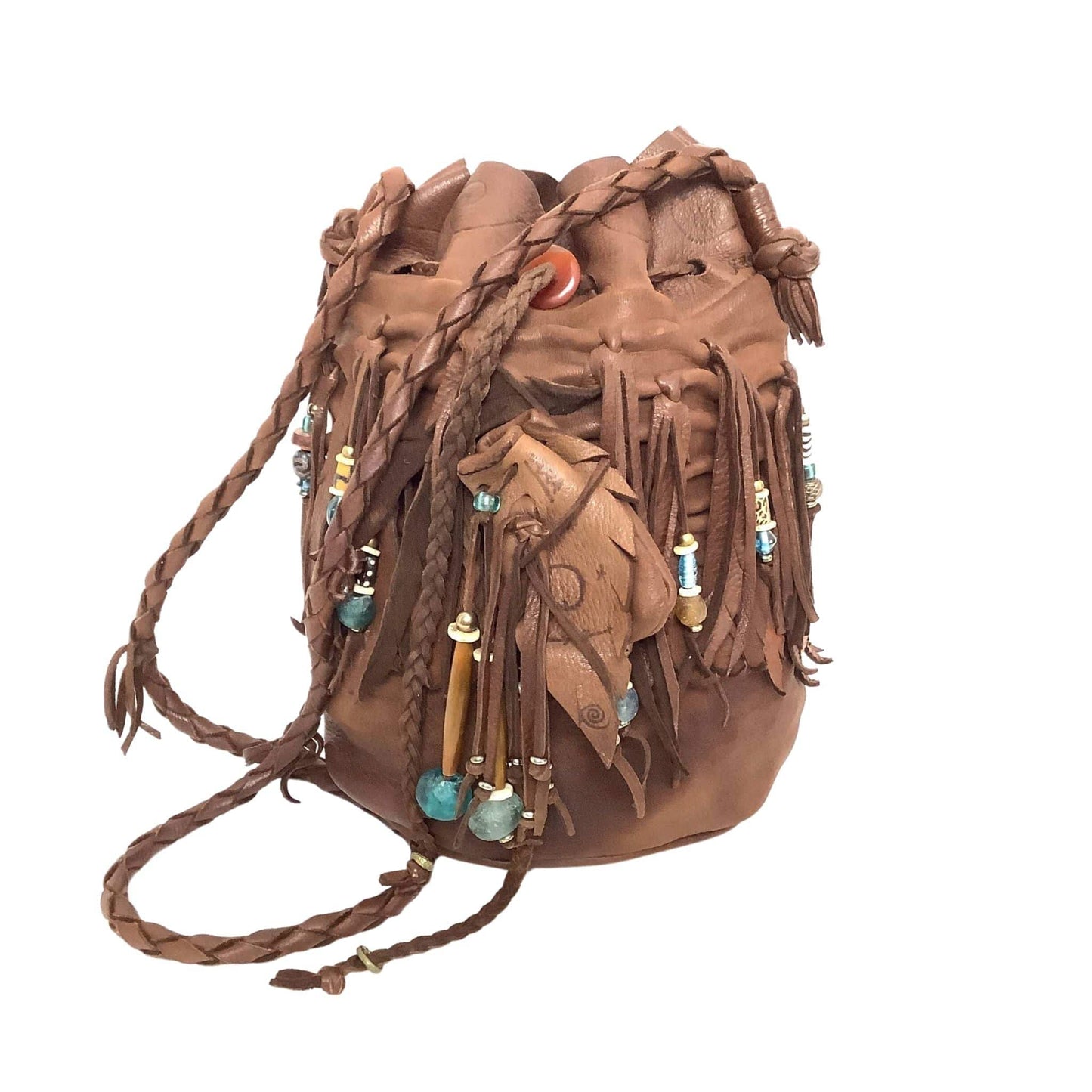 Nat Am Deerskin Fringed Bag Brown / Leather / Vintage 1990s