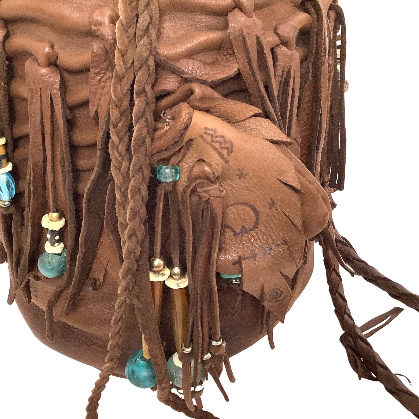 Nat Am Deerskin Fringed Bag Brown / Leather / Vintage 1990s