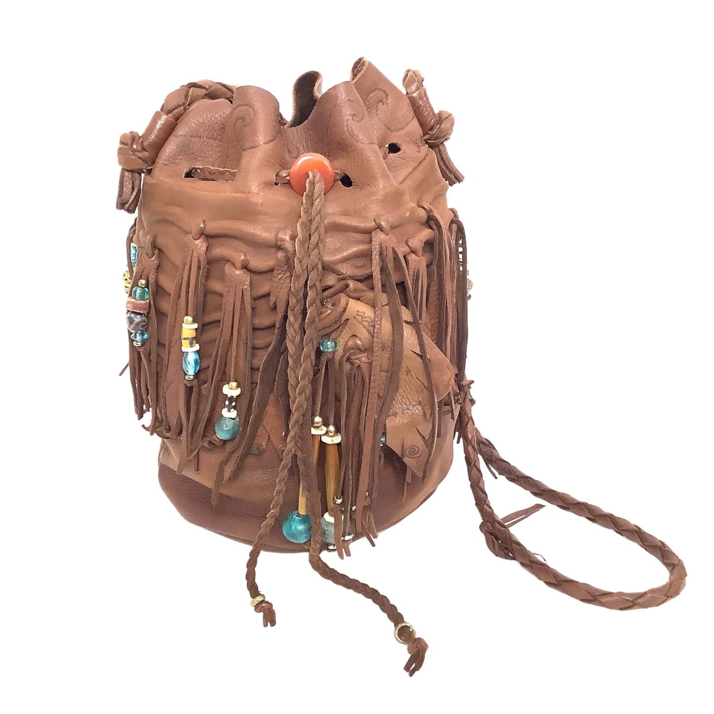 Nat Am Deerskin Fringed Bag Brown / Leather / Vintage 1990s