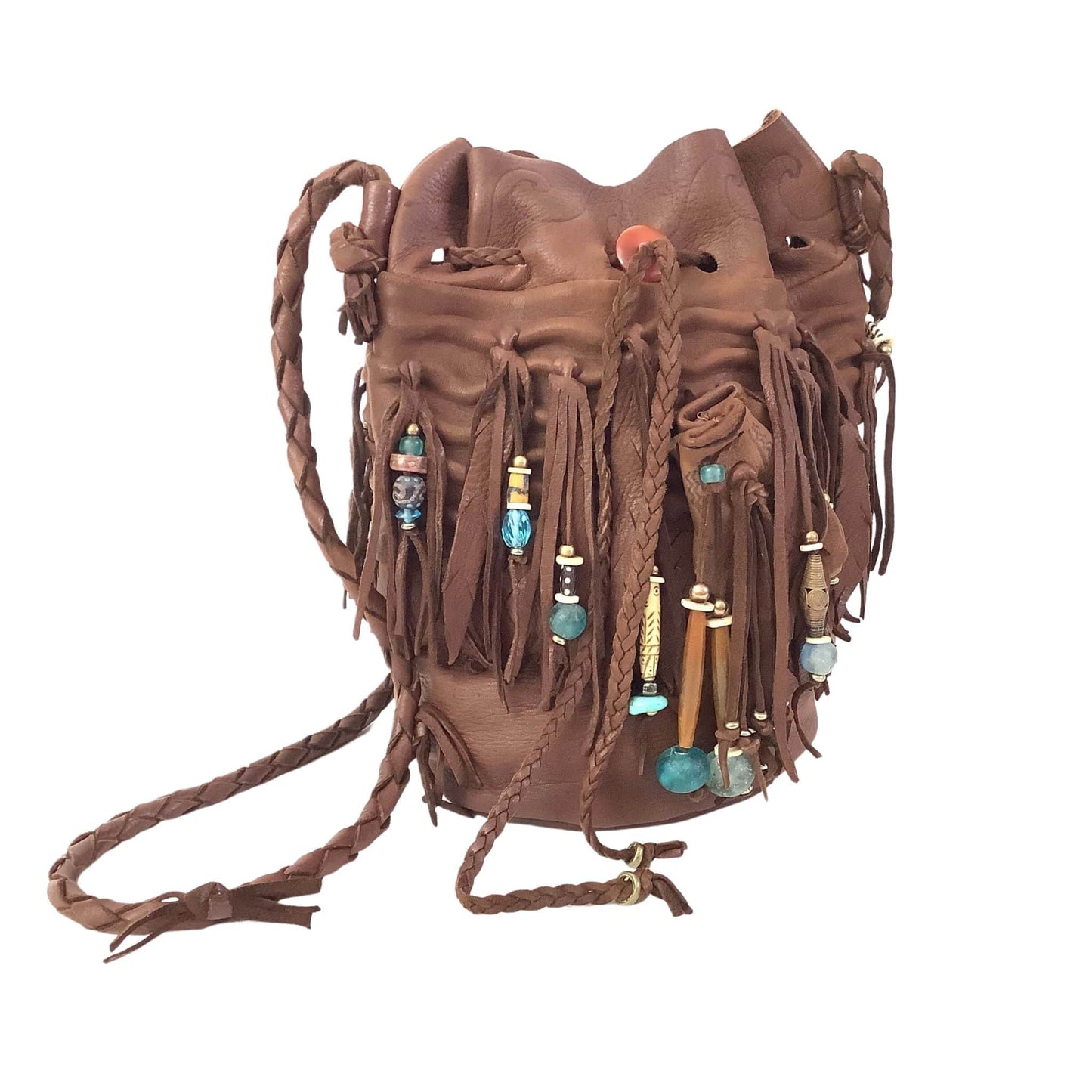 Nat Am Deerskin Fringed Bag Brown / Leather / Vintage 1990s