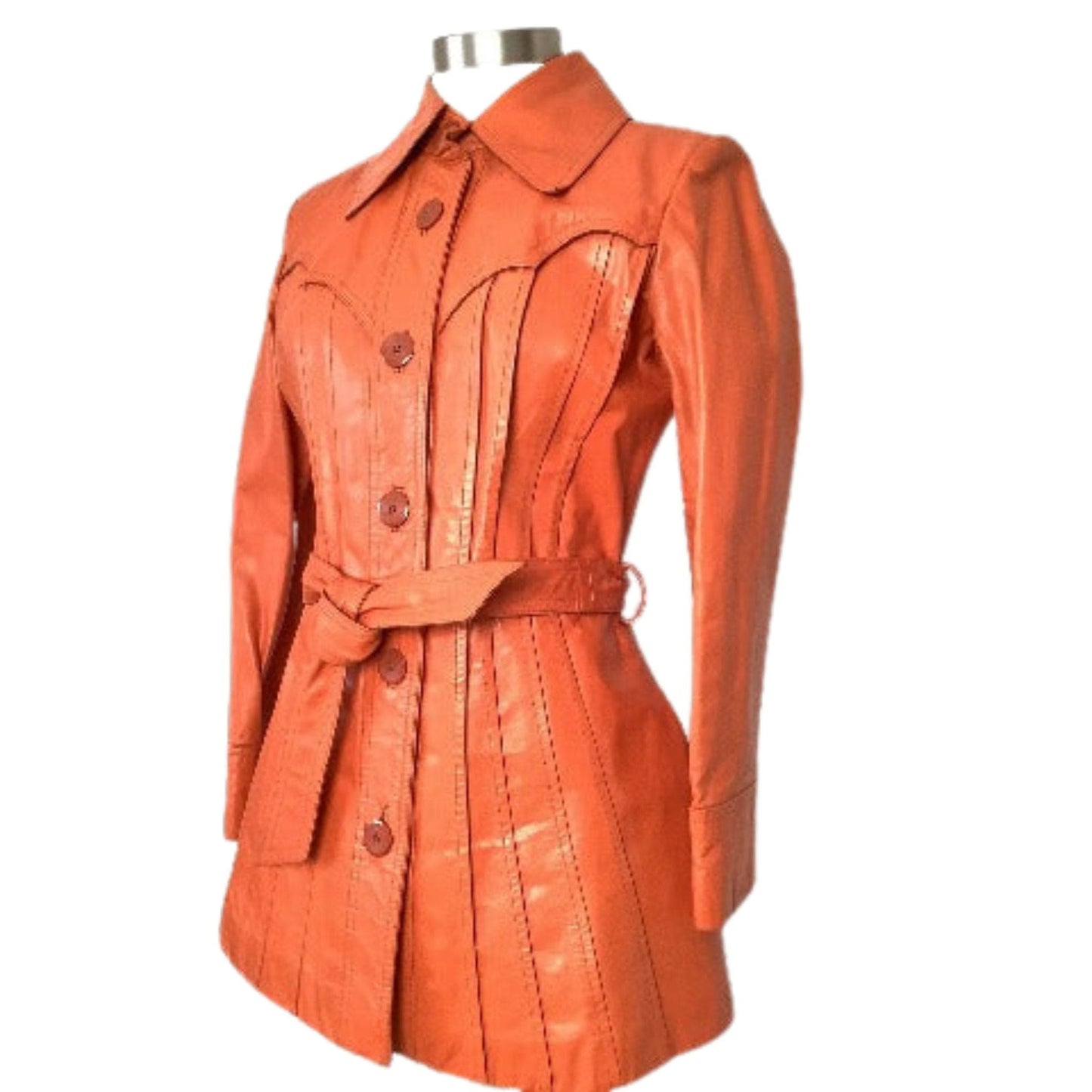 Orange Leather Jacket Small / Orange / Vintage 1970s