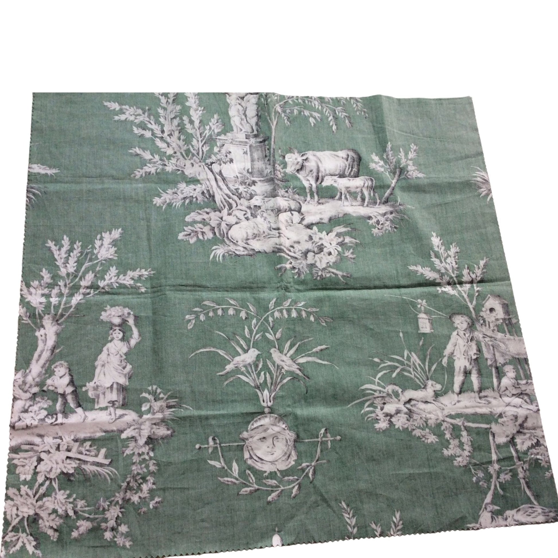 Pastoral Toile Fabric Sample Multi / Cotton / Vintage 1990s