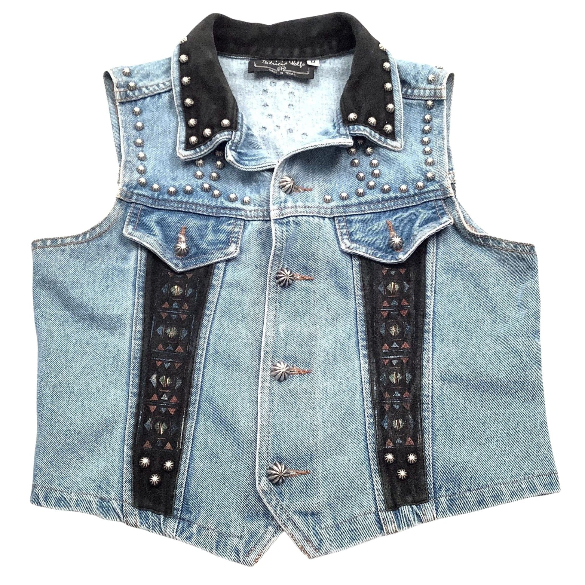 Patricia Wolf Studded Vest Medium / Blue / Vintage 1980s