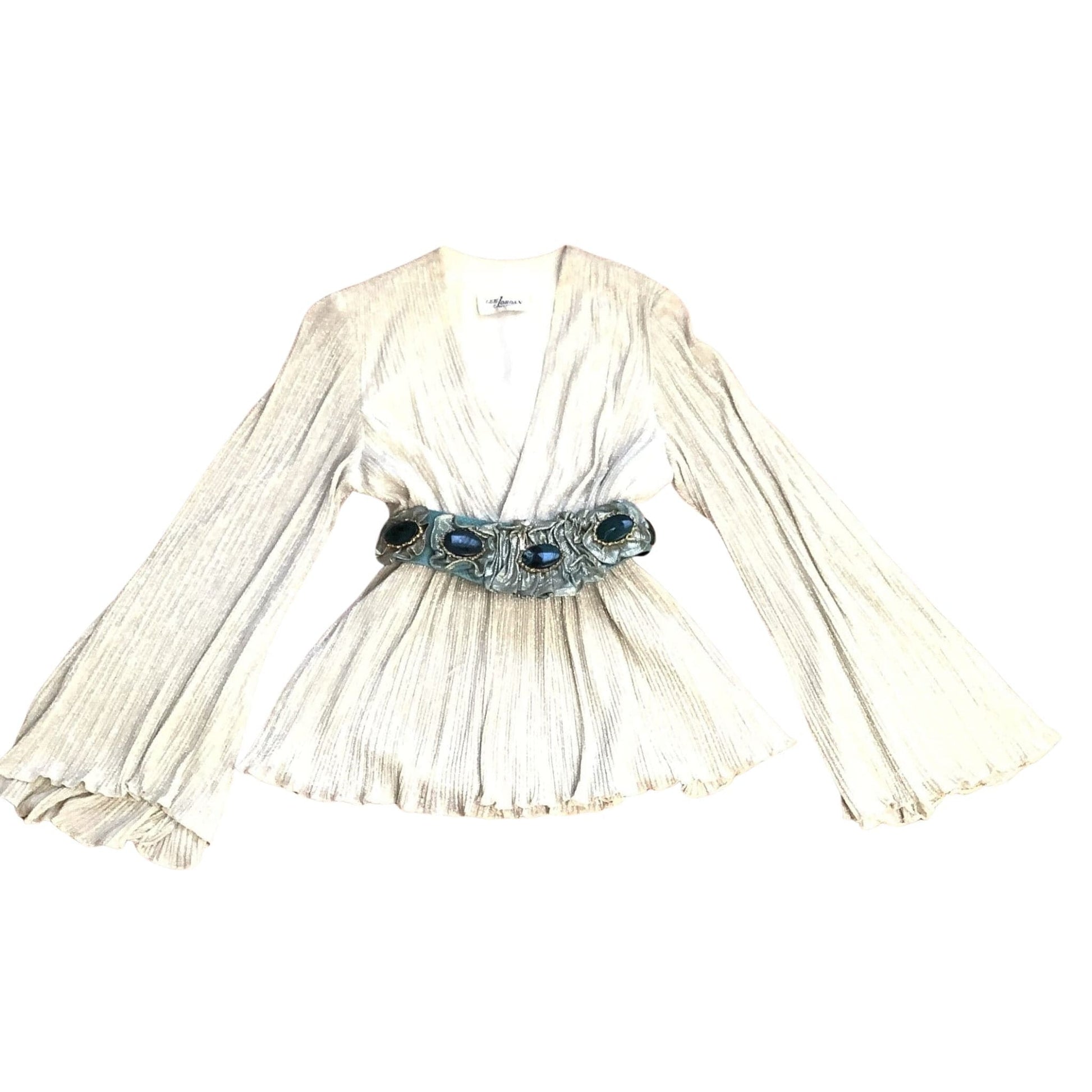 Pleated Disco Blouse Extra Small / Silver / Vintage 1970s