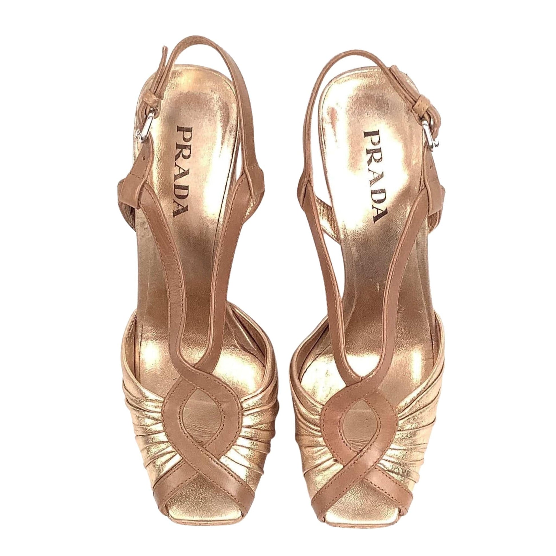 Prada Gold Platform Heels 7 / Gold / Vintage 1990s