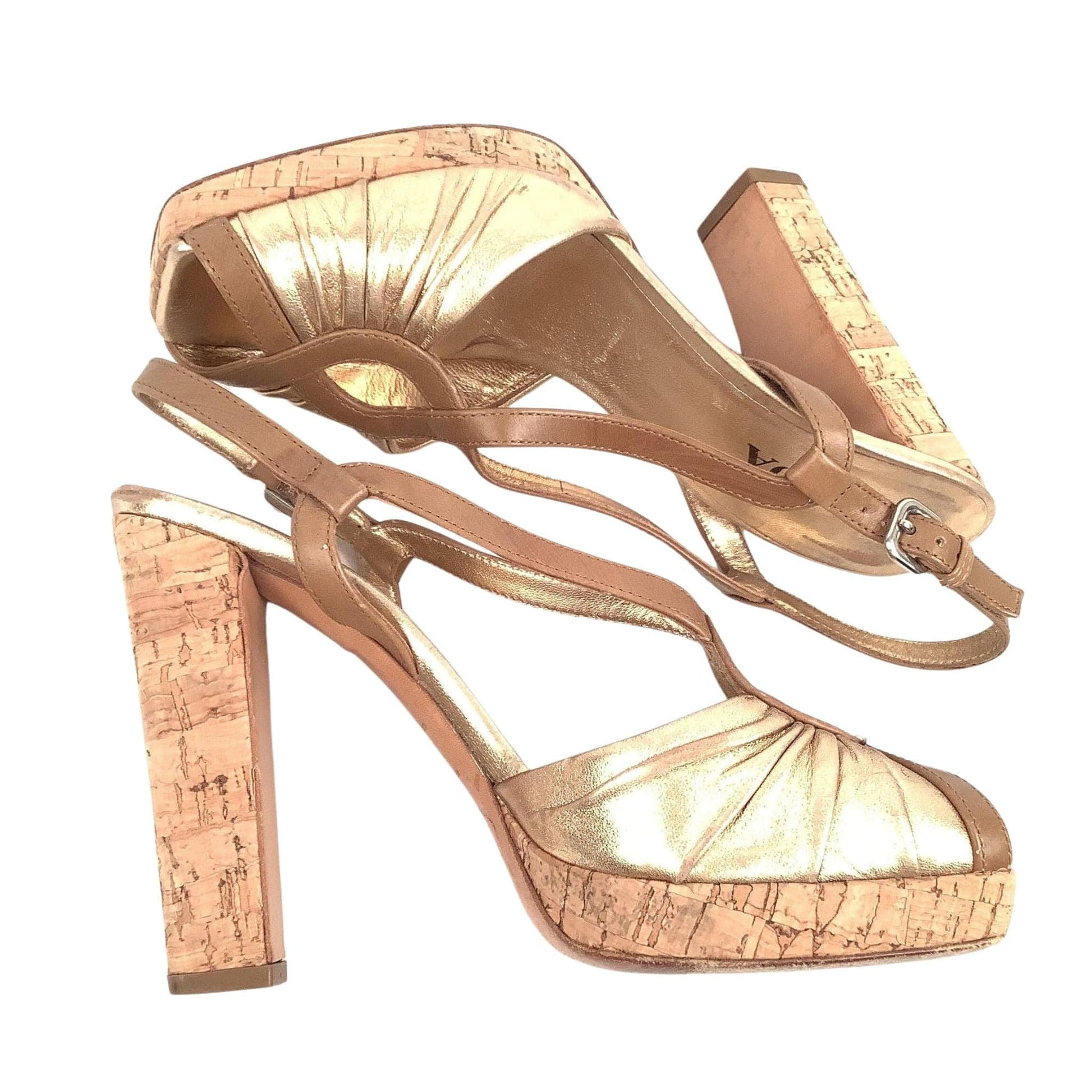 Prada Gold Platform Heels 7 / Gold / Vintage 1990s