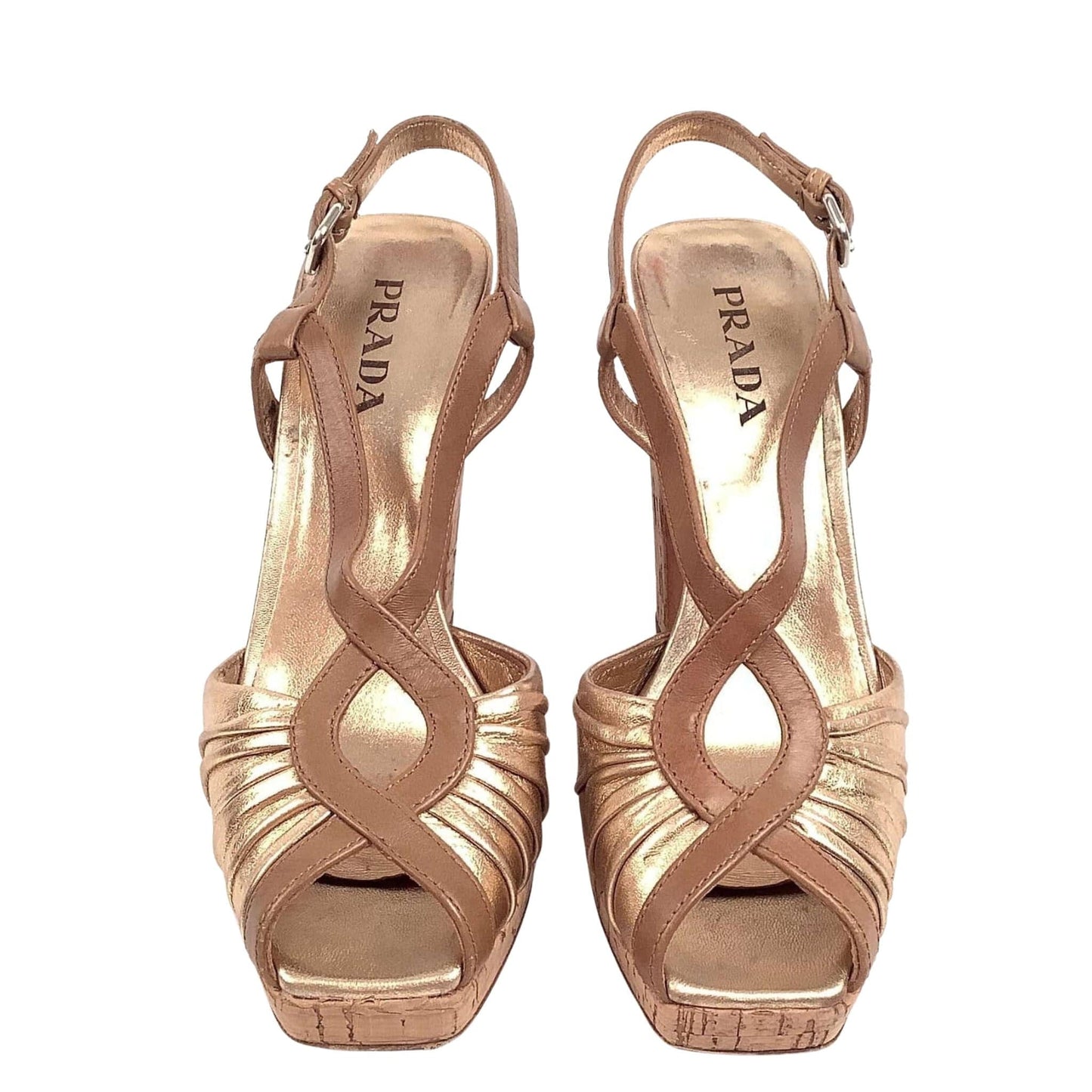 Prada Gold Platform Heels 7 / Gold / Vintage 1990s