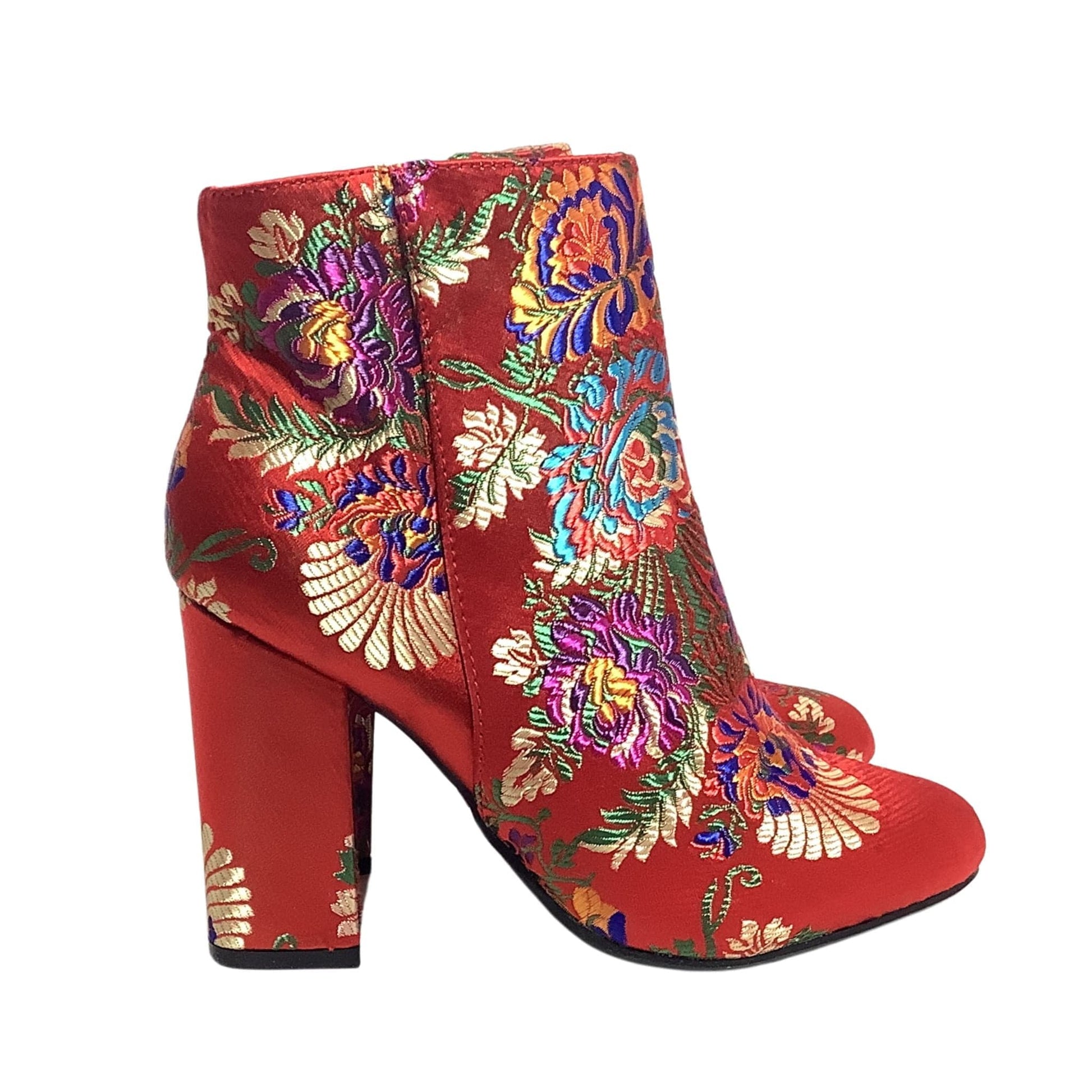 Red Chinoiserie Booties 9 / Multicolor / Booties