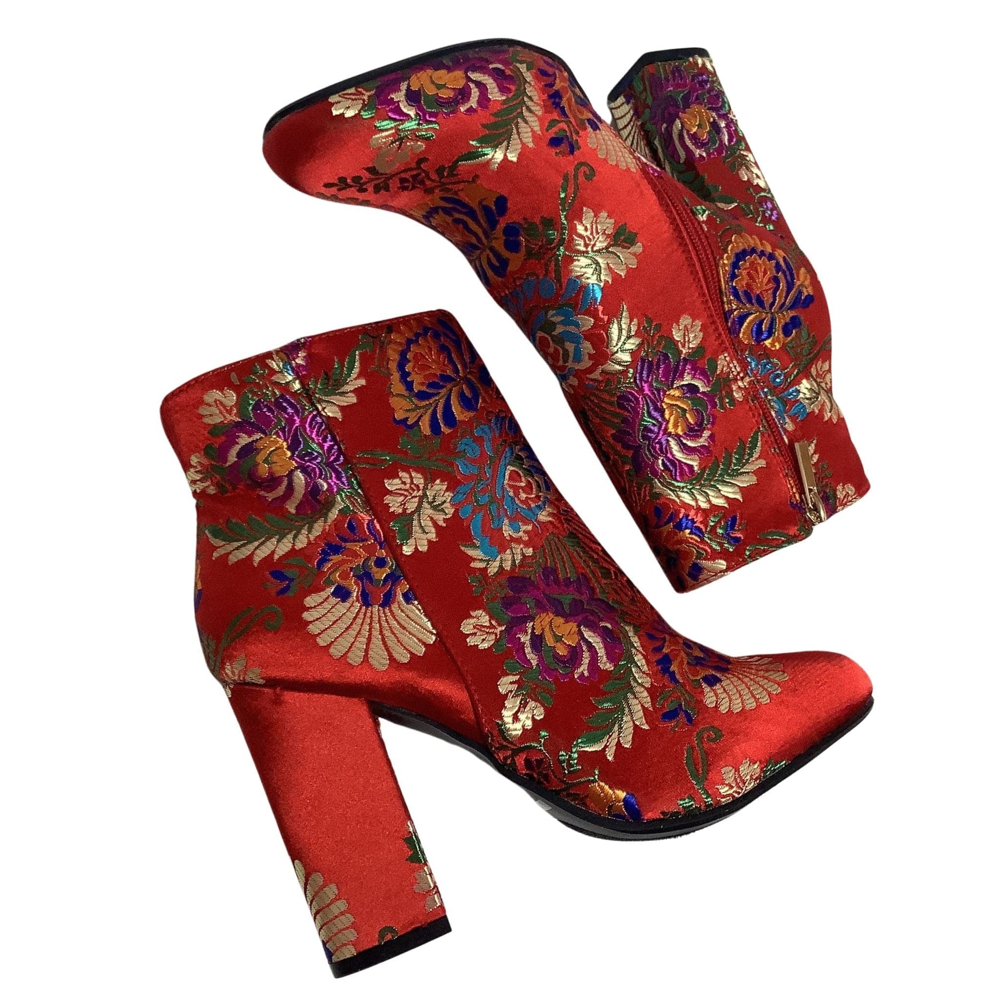 Red Chinoiserie Booties 9 / Multicolor / Booties