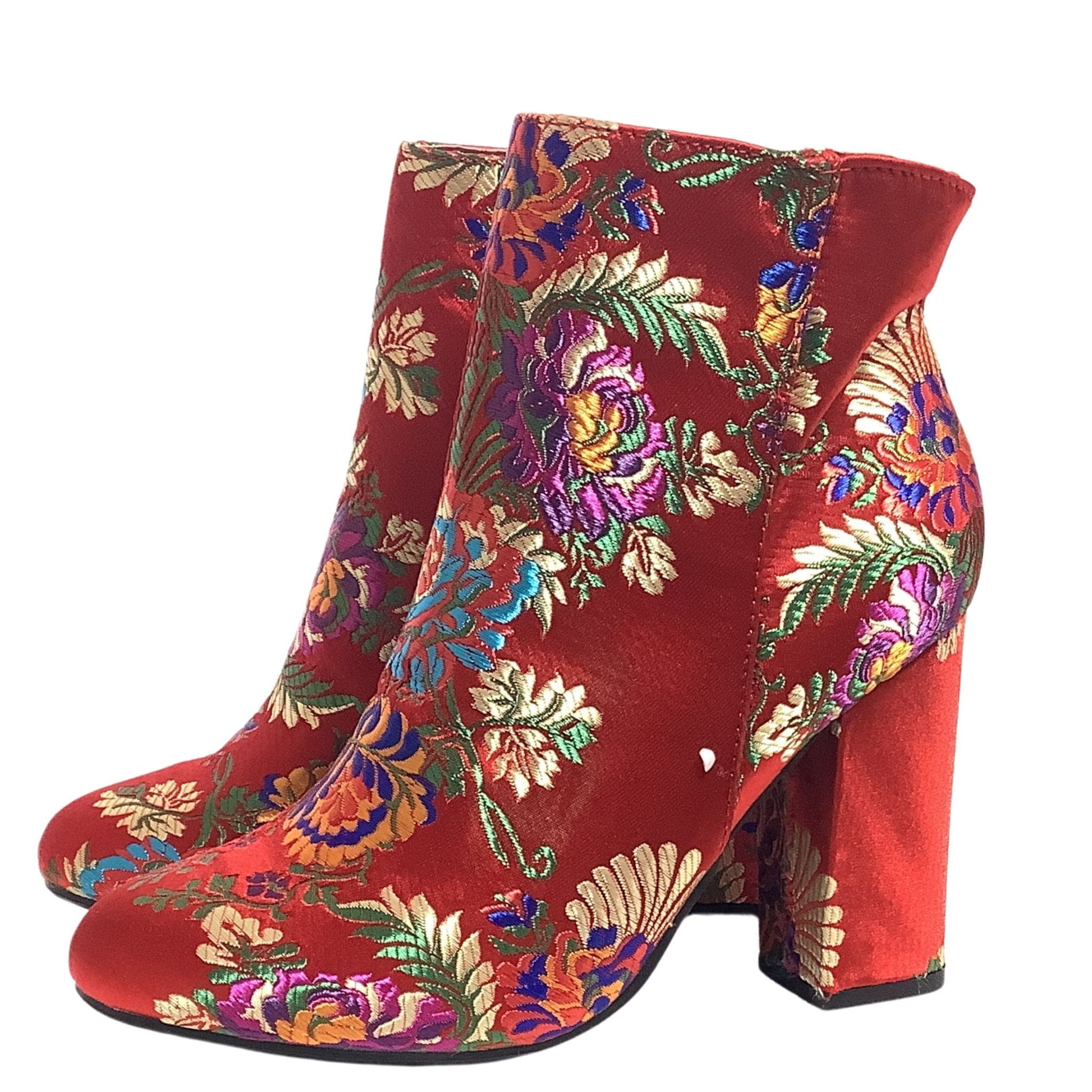 Red Chinoiserie Booties 9 / Multicolor / Booties