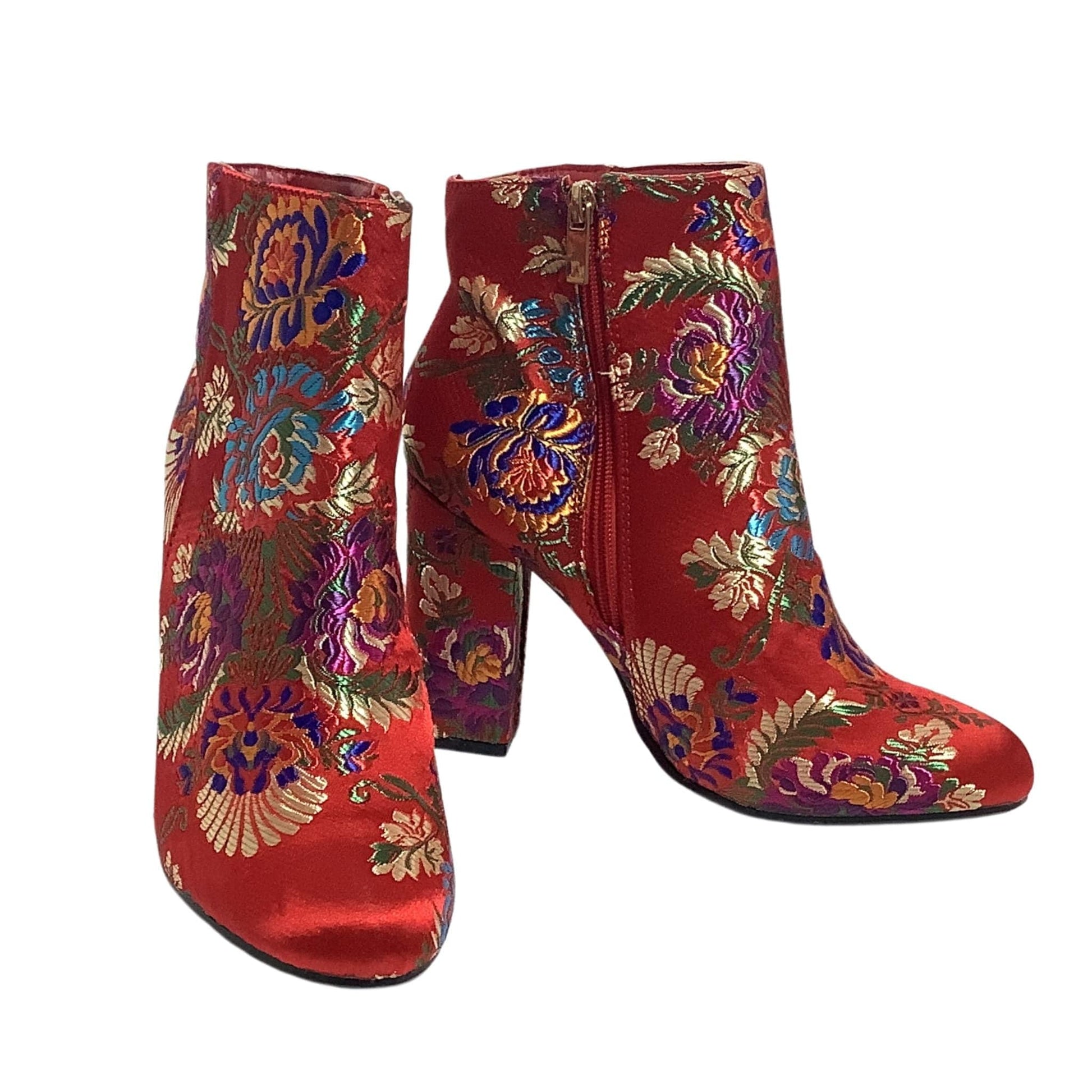 Red Chinoiserie Booties 9 / Multicolor / Booties