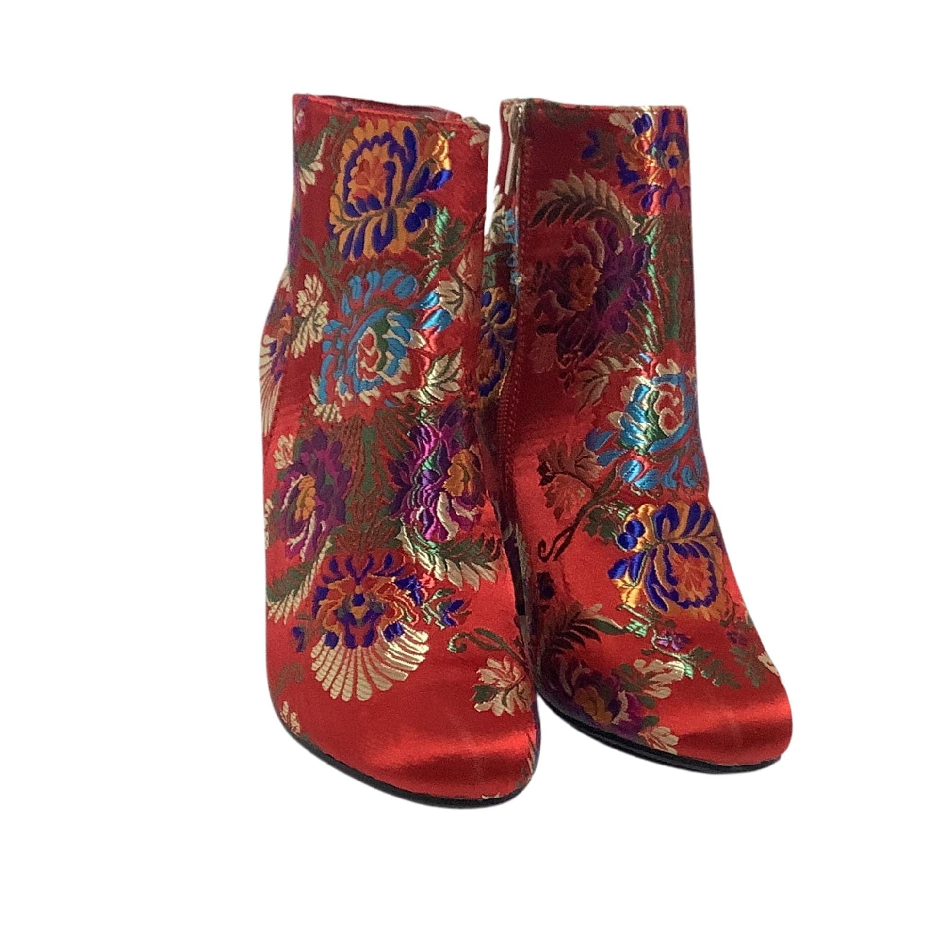 Red Chinoiserie Booties 9 / Multicolor / Booties