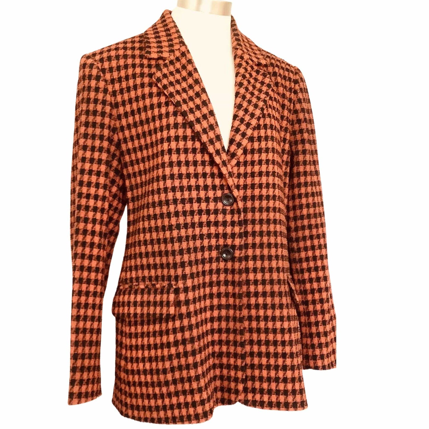 Red Houndstooth Blazer Small / Orange / Vintage 1980s